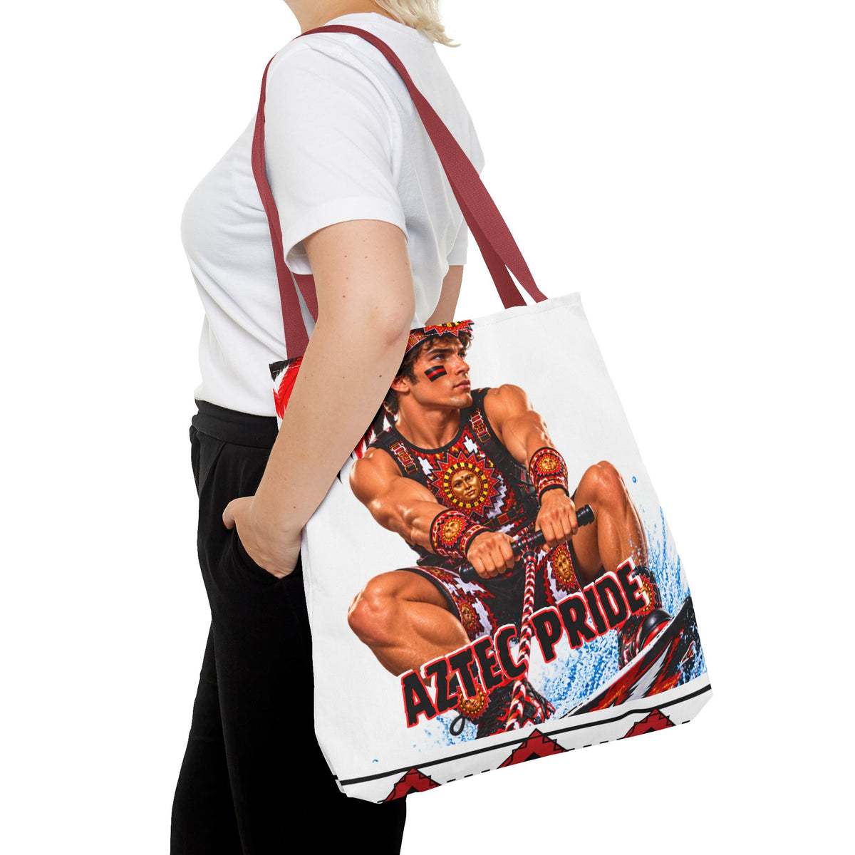 Aztec Waterski Wakeboard Warrior Tote Bag | Aztec-Inspired AI Art • Made & Shipped in the USA • 🚚 FREE USA Shipping • FREE Personalization