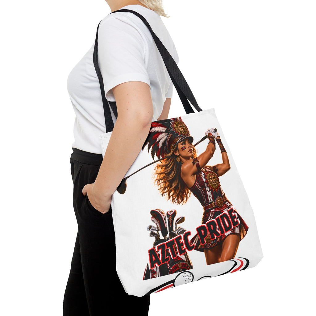 Aztec Golf Female Warrior Tote Bag | Aztec-Inspired AI Art • Made & Shipped in the USA • 🚚 FREE USA Shipping • FREE Personalization