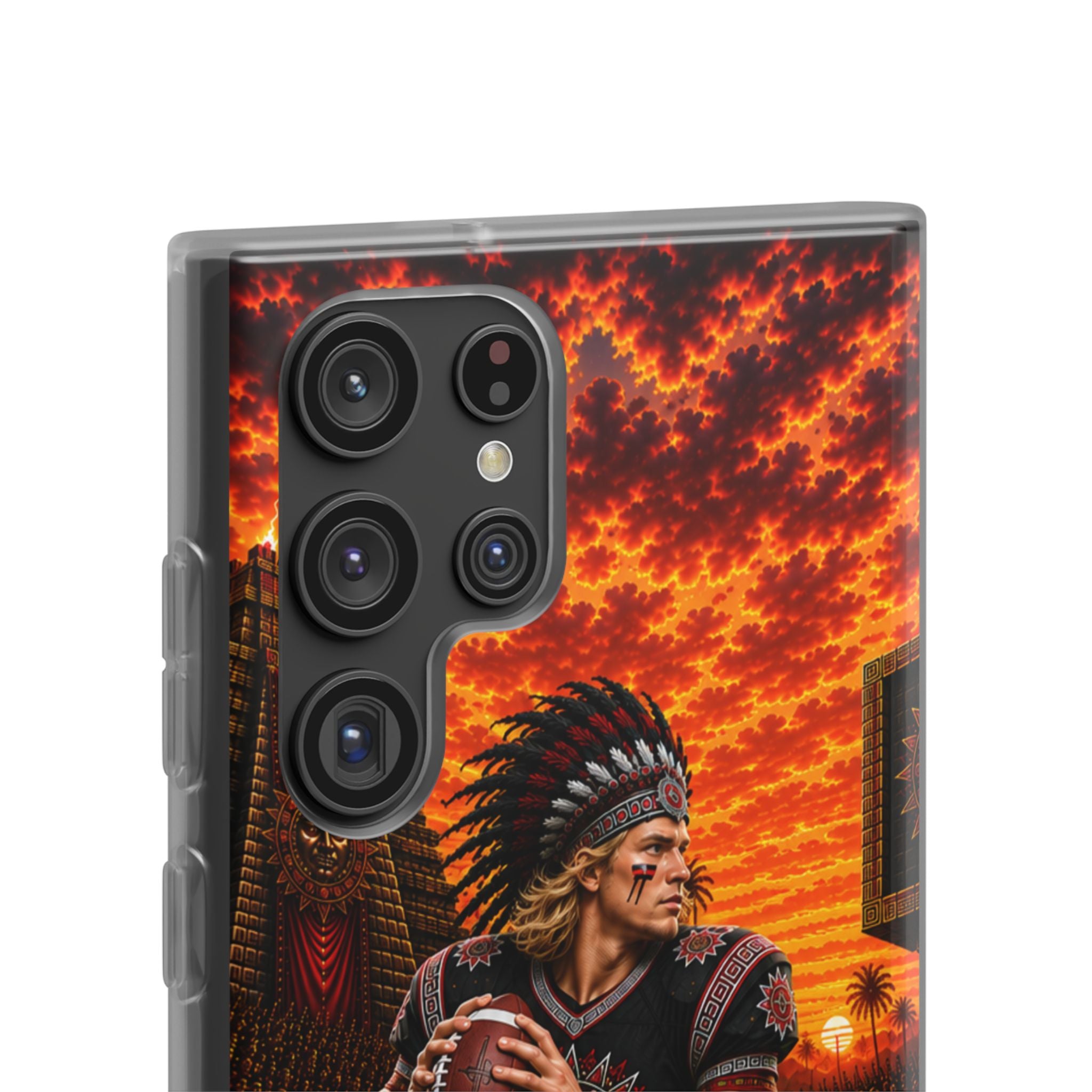 Aztec Football Warrior – Flexi Phone Case (iPhone & Samsung • Clear TPU • Made & Shipped in the USA • 🚚 FREE USA Shipping • Personalized Option)