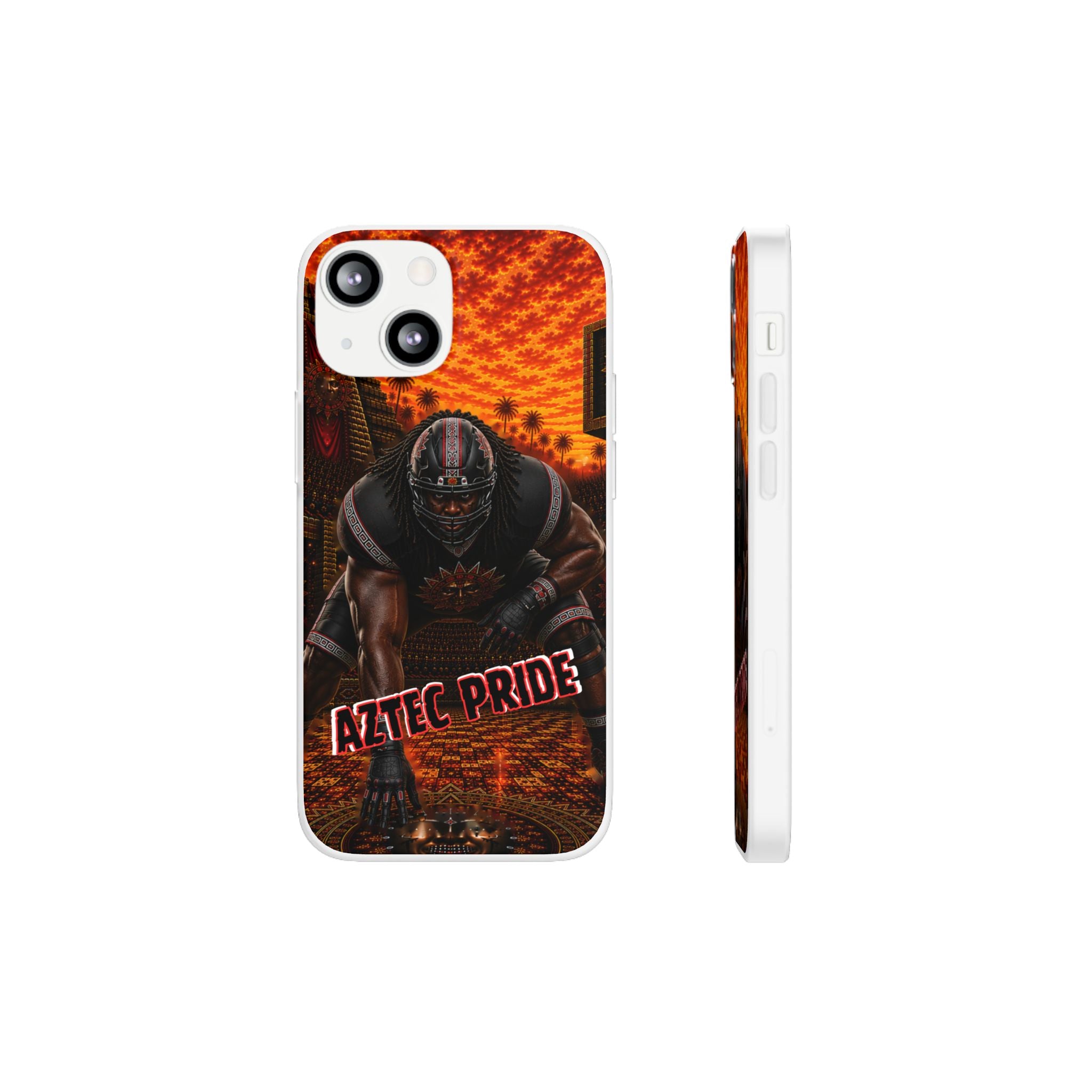 Aztec Football Warrior – Flexi Phone Case (iPhone & Samsung • Clear TPU • Made & Shipped in the USA • 🚚 FREE USA Shipping • Personalized Option)