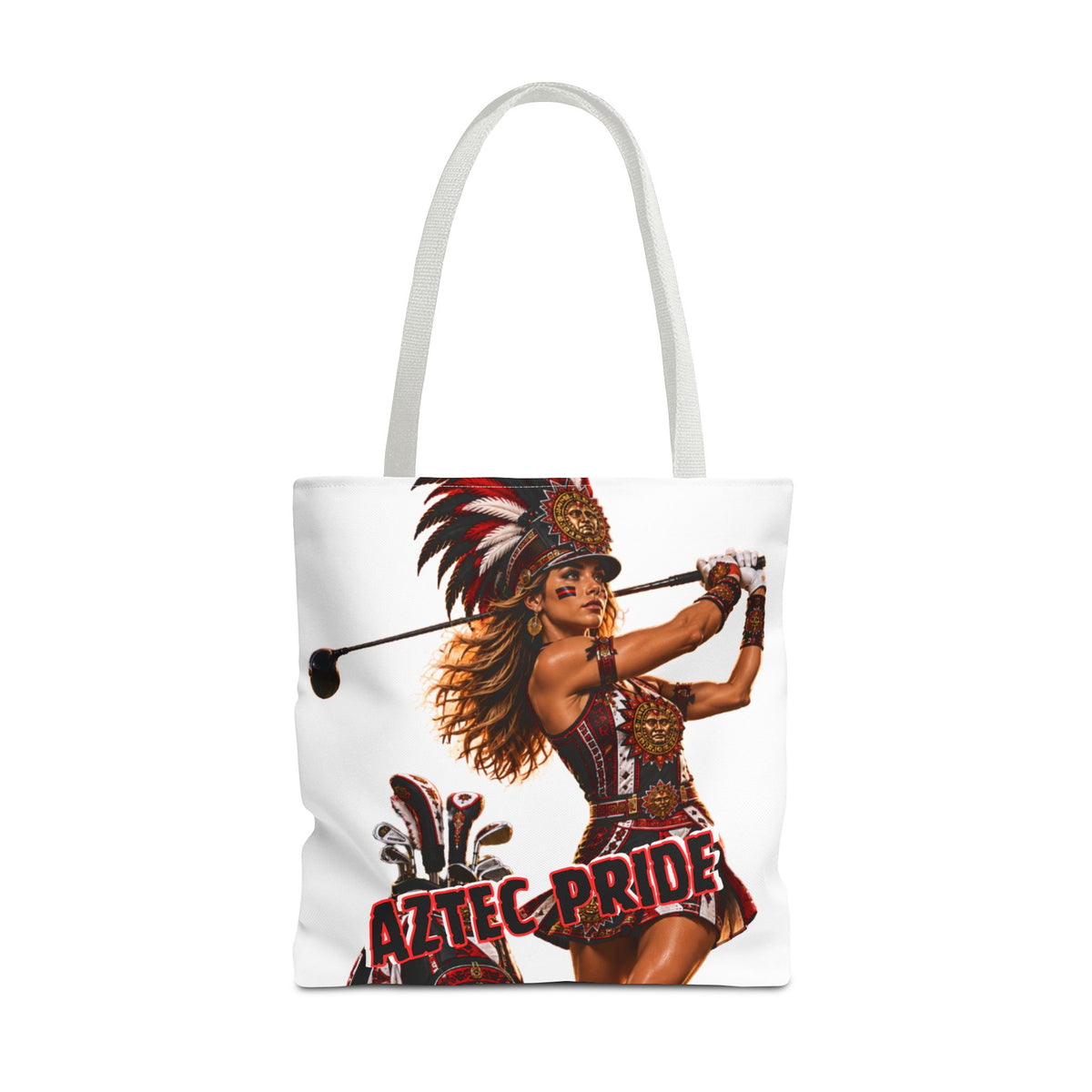 Aztec Golf Female Warrior Tote Bag | Aztec-Inspired AI Art • Made & Shipped in the USA • 🚚 FREE USA Shipping • FREE Personalization