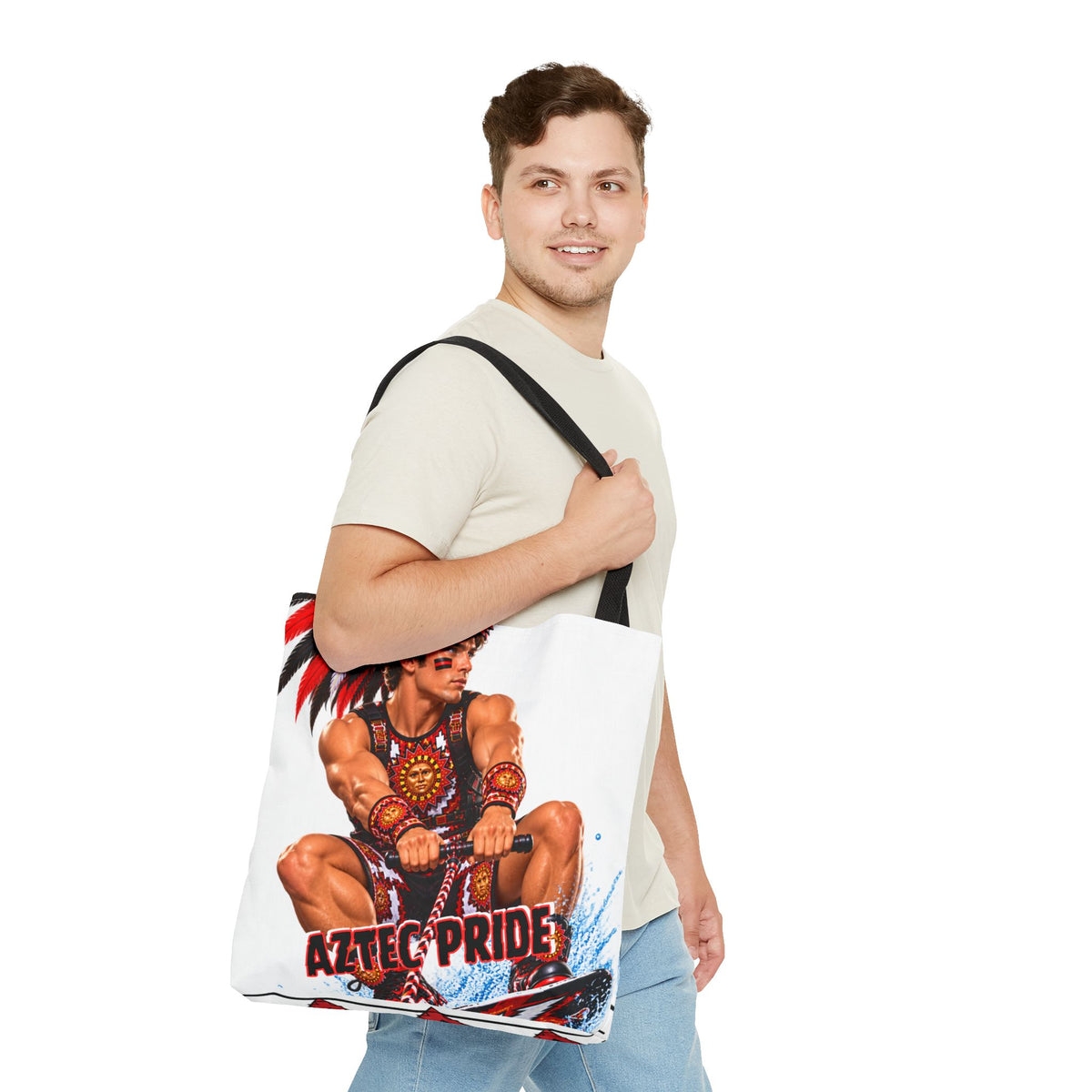 Aztec Waterski Wakeboard Warrior Tote Bag | Aztec-Inspired AI Art • Made & Shipped in the USA • 🚚 FREE USA Shipping • FREE Personalization