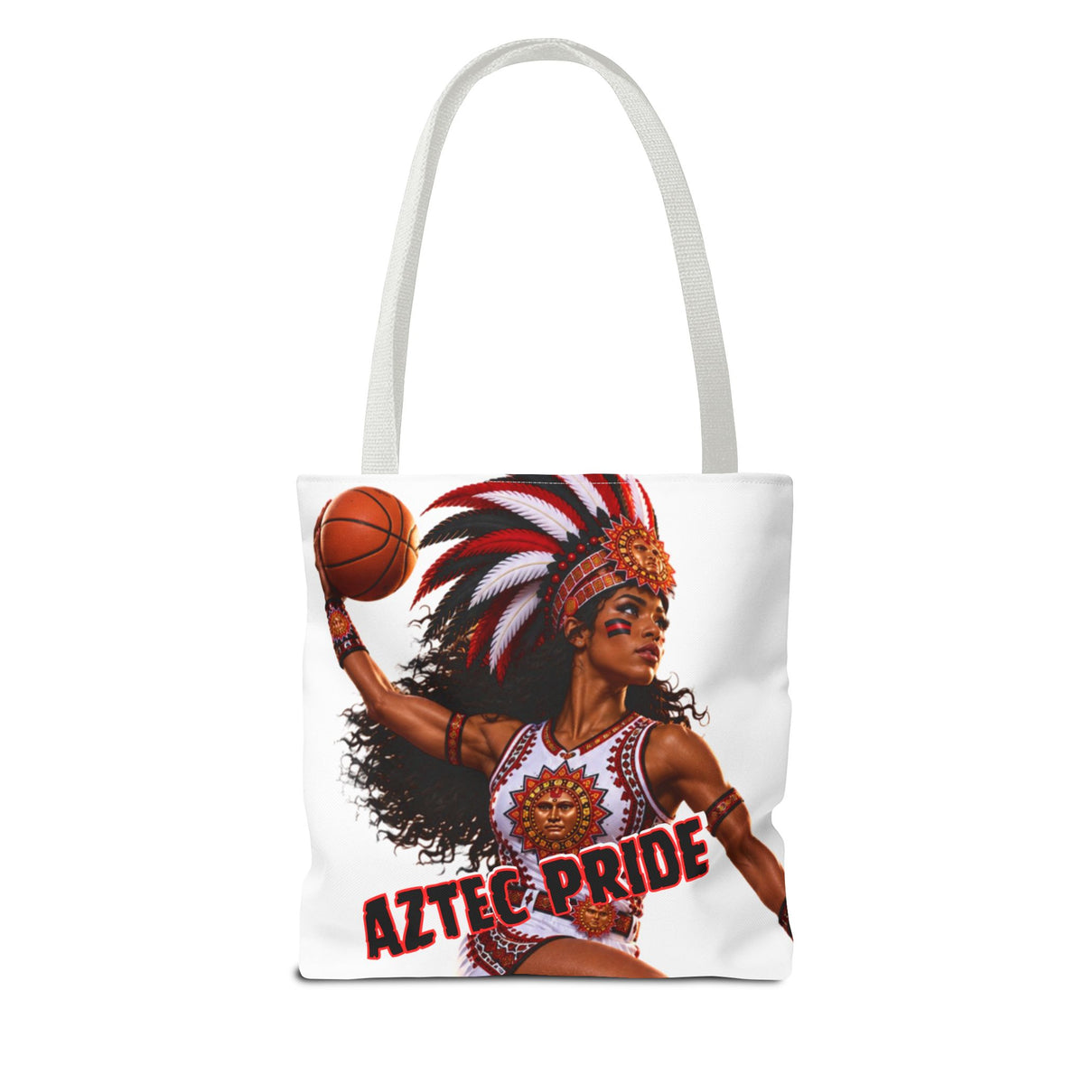 Aztec Basketball Black Female Warrior Tote Bag | Aztec-Inspired AI Art • Made & Shipped in the USA • 🚚 FREE USA Shipping • FREE Personalization