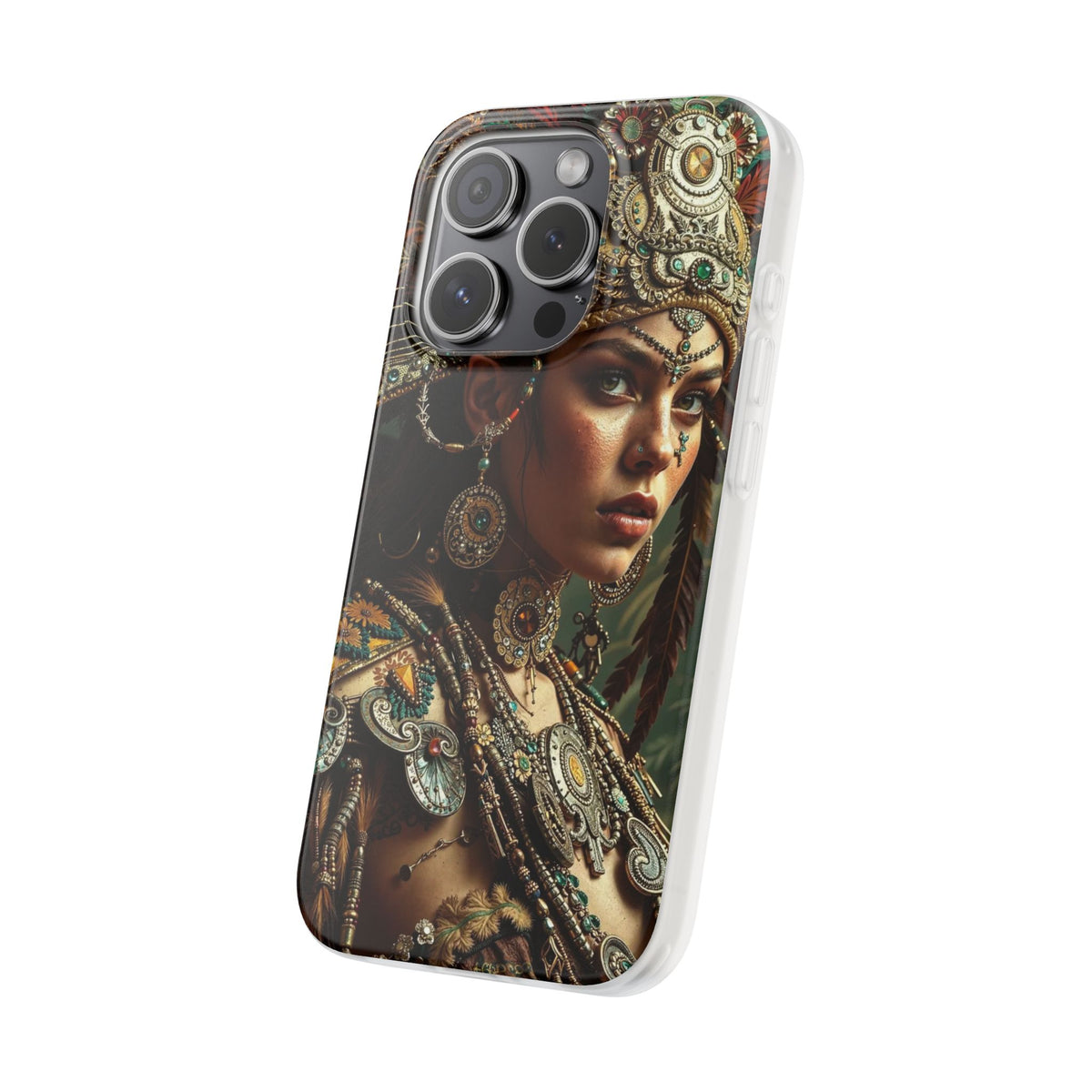 Aztec Warrior Goddess – Flexi Phone Case (iPhone & Samsung • Clear TPU • Made in USA • Personalized Option)