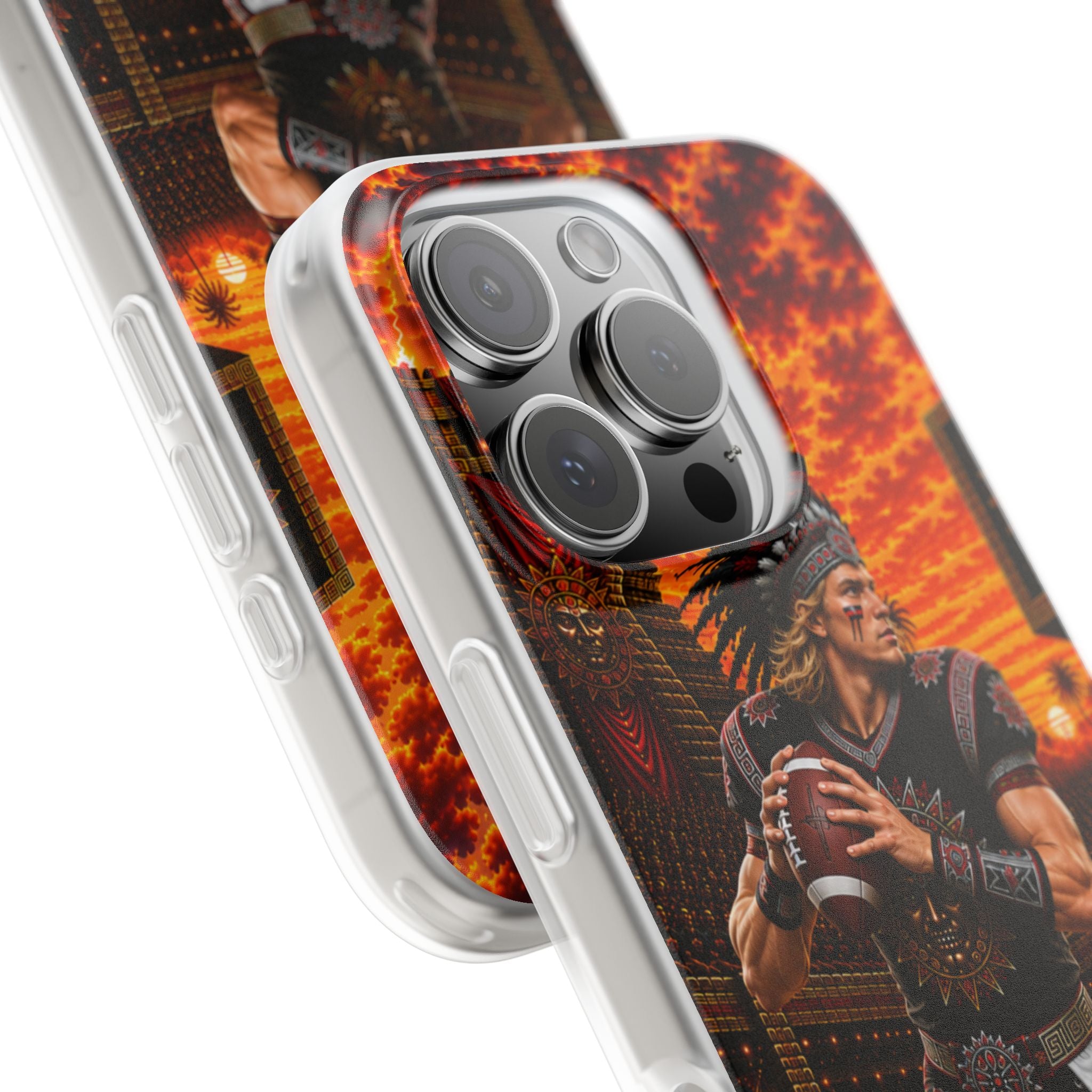 Aztec Football Warrior – Flexi Phone Case (iPhone & Samsung • Clear TPU • Made & Shipped in the USA • 🚚 FREE USA Shipping • Personalized Option)