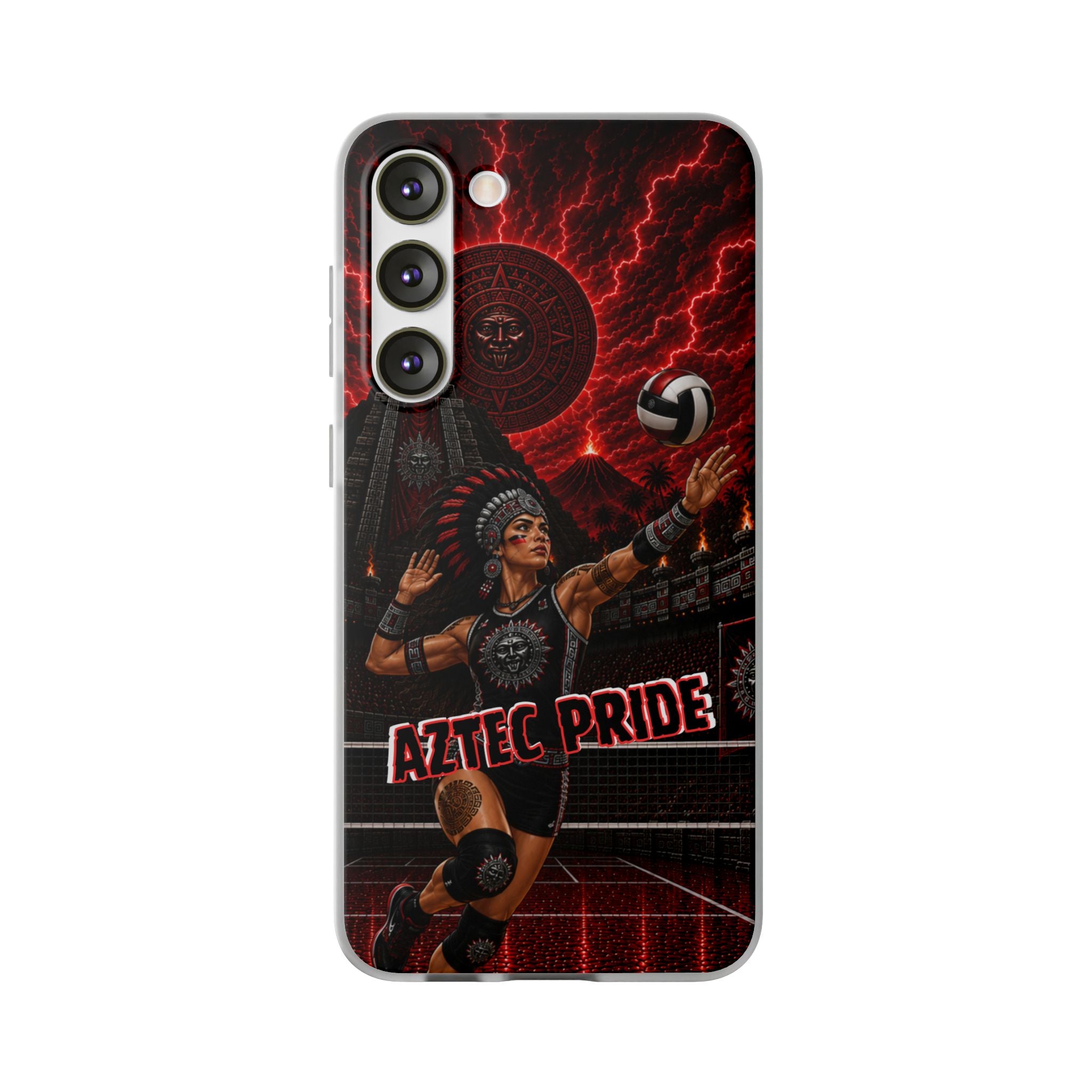 Aztec Volleyball Warrior – Flexi Phone Case (iPhone & Samsung • Clear TPU • Made & Shipped in the USA • 🚚 FREE USA Shipping • Personalized Option)