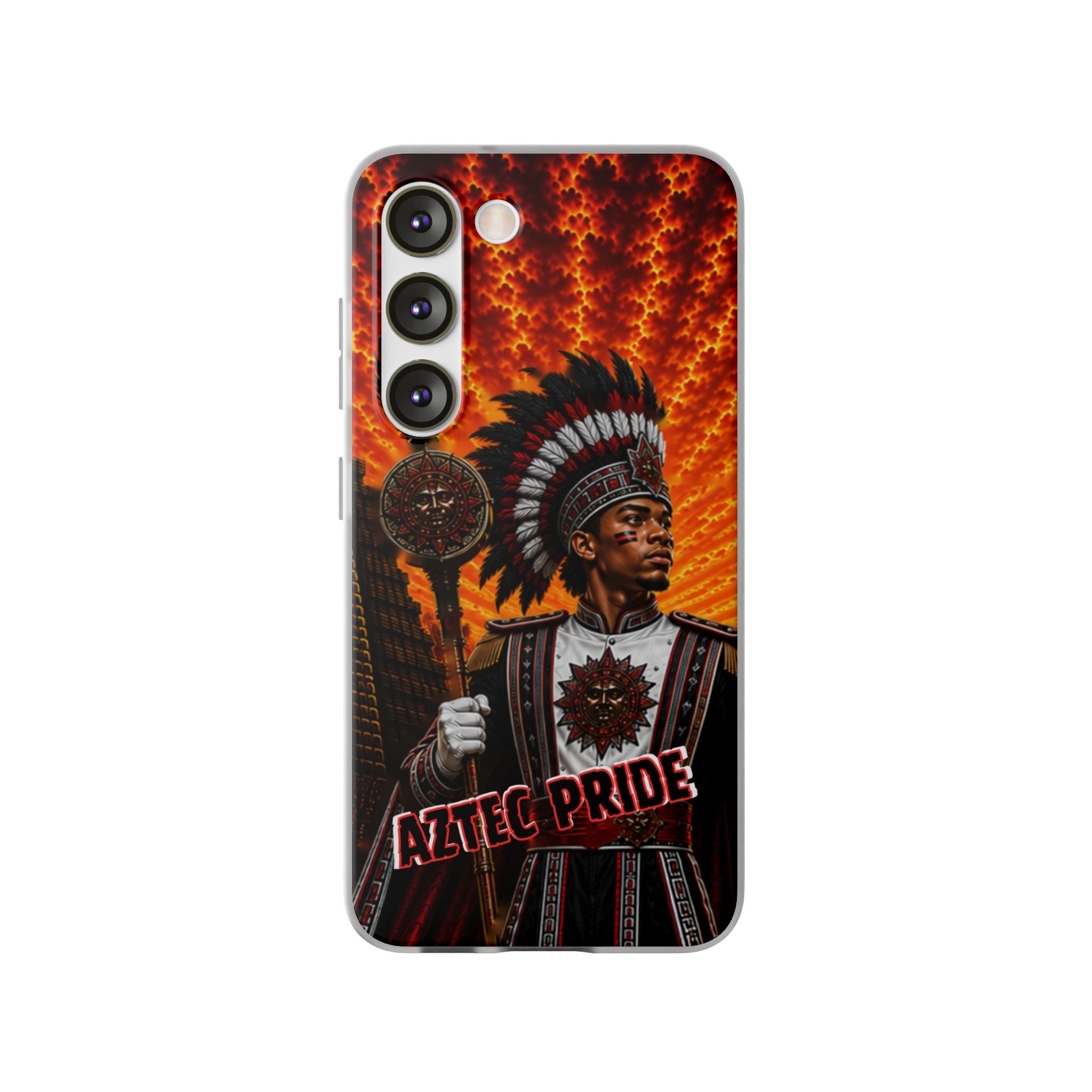 Aztec Drum Major Warrior – Flexi Phone Case (iPhone & Samsung • Clear TPU • Made & Shipped in the USA • 🚚 FREE USA Shipping • Personalized Option)