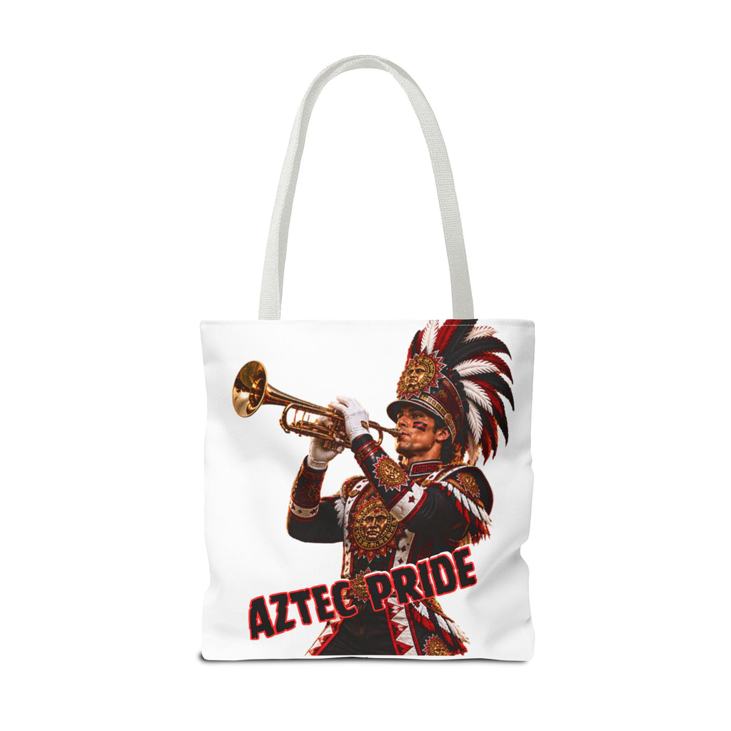 Aztec Trumpet Warrior Tote Bag | Aztec-Inspired AI Art • Made & Shipped in the USA • 🚚 FREE USA Shipping • FREE Personalization