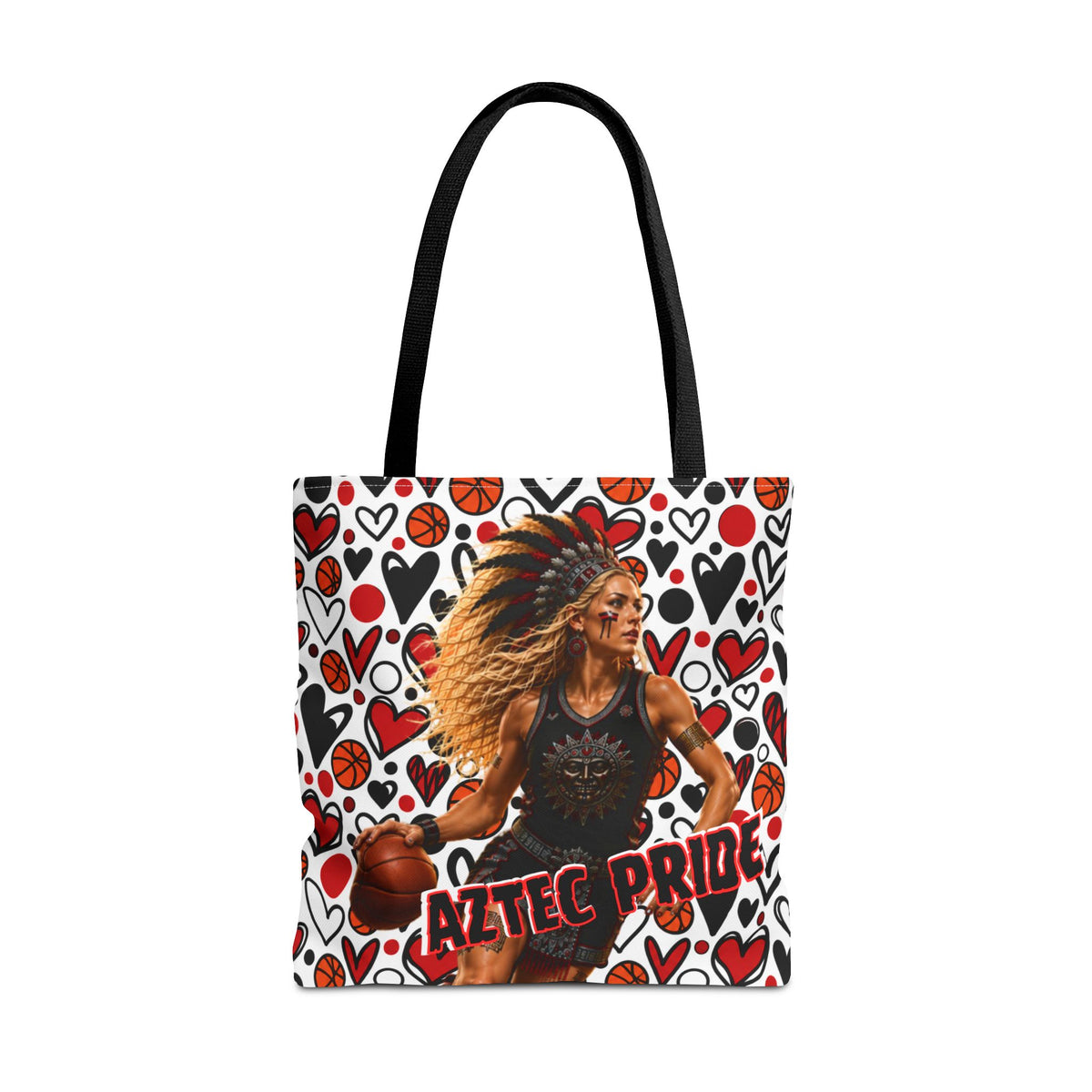 Aztec Basketball Female Warrior Tote Bag | Aztec-Inspired AI Art • Made & Shipped in the USA • 🚚 FREE USA Shipping • FREE Personalization