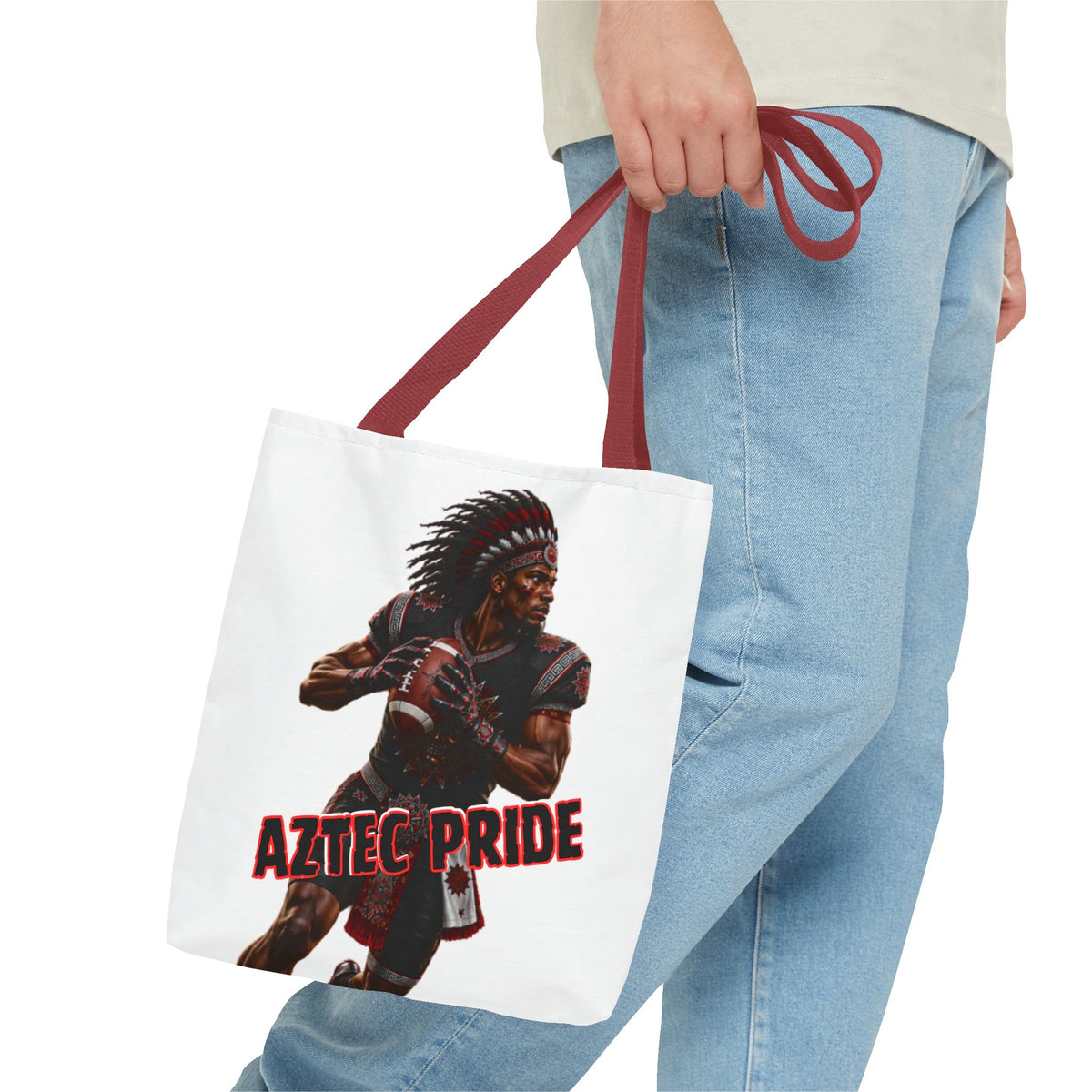 Aztec Football Quarterback Warrior Tote Bag | Aztec-Inspired AI Art • Made & Shipped in the USA • 🚚 FREE USA Shipping • FREE Personalization