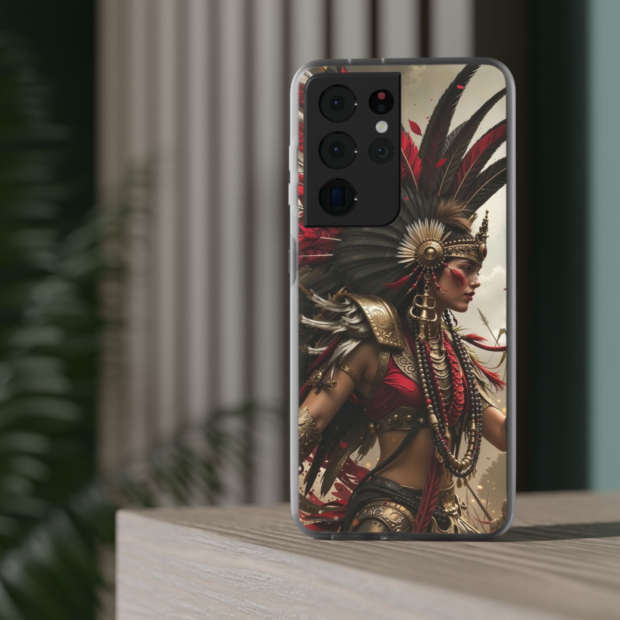 Aztec Warrior Queen – Flexi Phone Case (iPhone & Samsung • Clear TPU • Made in USA • Personalized Option)