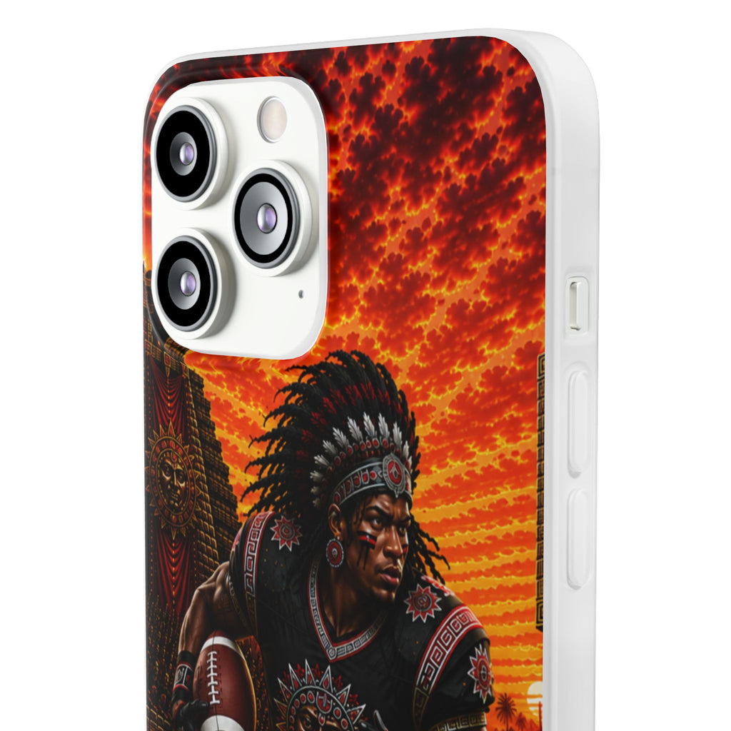Aztec Football Warrior – Flexi Phone Case (iPhone & Samsung • Clear TPU • Made & Shipped in the USA • 🚚 FREE USA Shipping • Personalized Option)