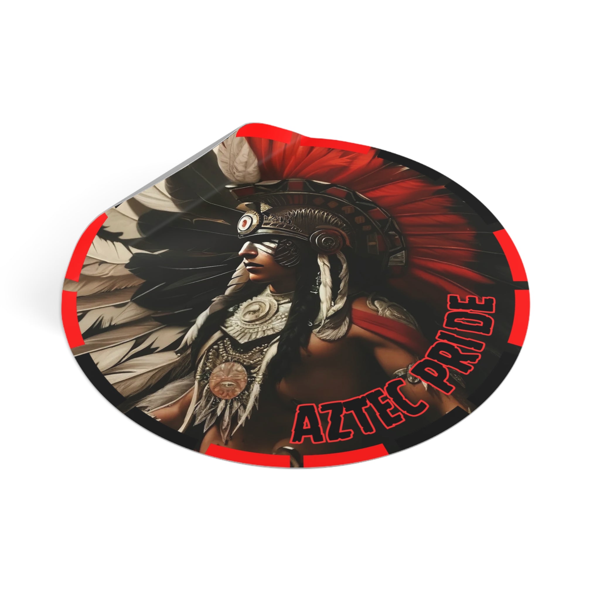Aztec Fierce Warrior Round Vinyl Sticker – Waterproof Matte Decal (2”–6”)