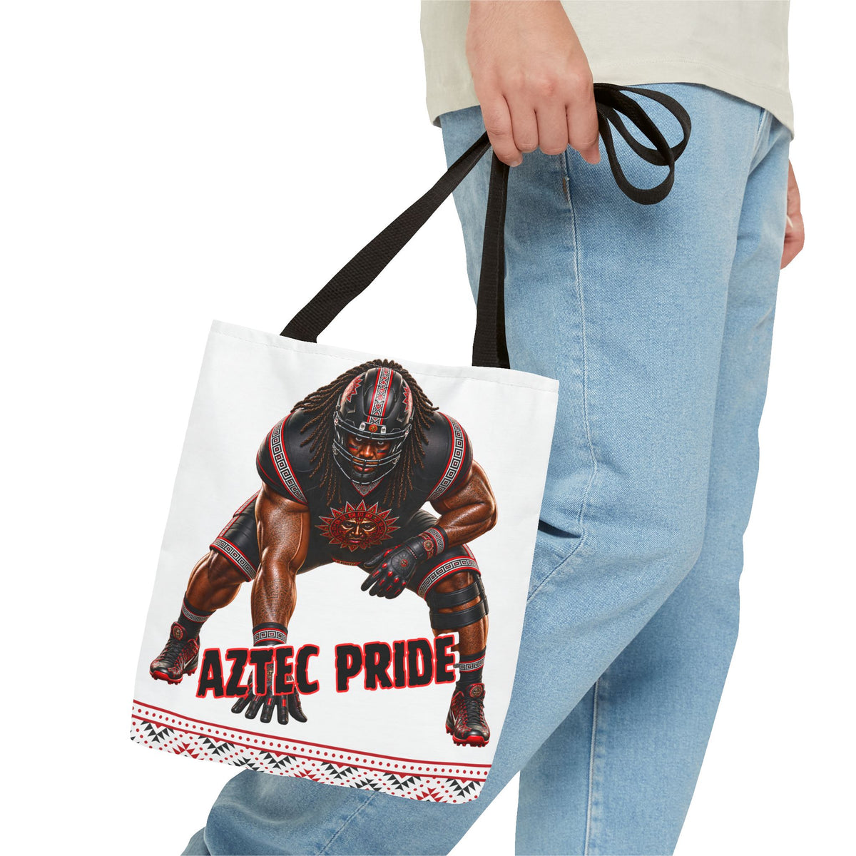 Aztec Football O-Line Warrior Tote Bag | Aztec-Inspired AI Art • Made & Shipped in the USA • 🚚 FREE USA Shipping • FREE Personalization