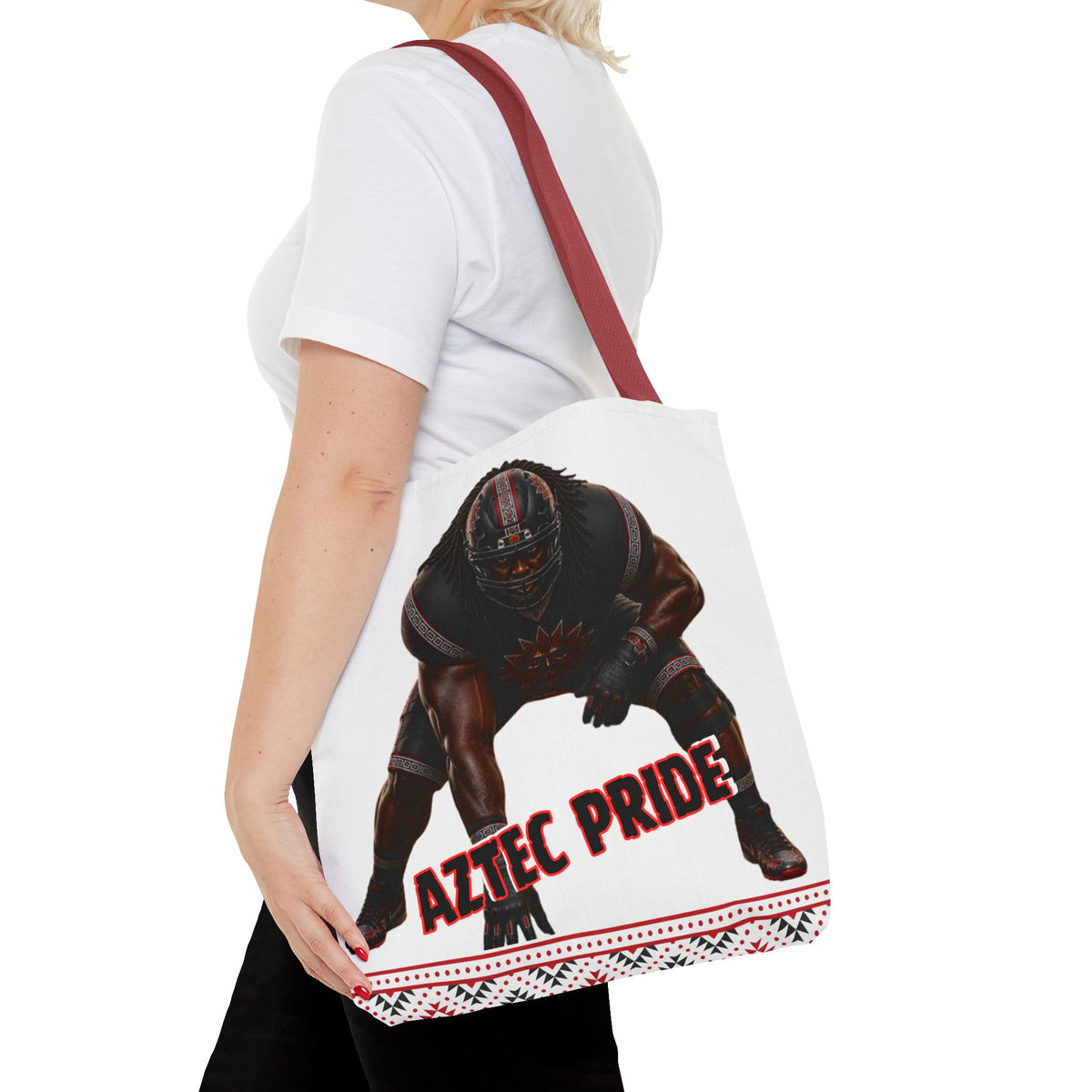 Aztec Football O-Line Warrior Tote Bag | Aztec-Inspired AI Art • Made & Shipped in the USA • 🚚 FREE USA Shipping • FREE Personalization