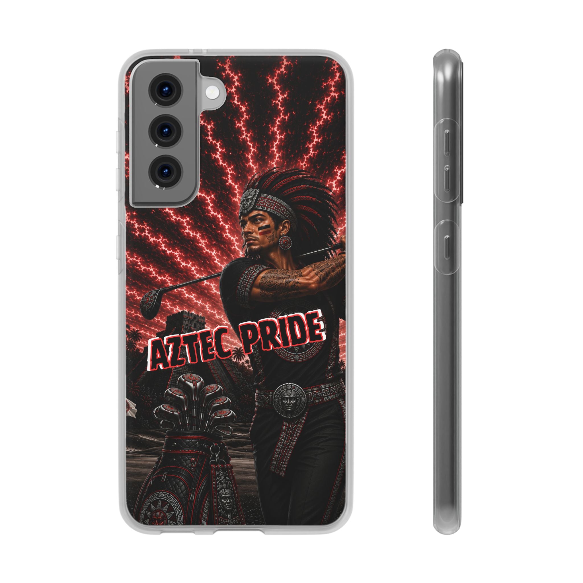 Aztec Golf Male Warrior – Flexi Phone Case (iPhone & Samsung • Clear TPU • Made & Shipped in the USA • 🚚 FREE USA Shipping • Personalized Option)