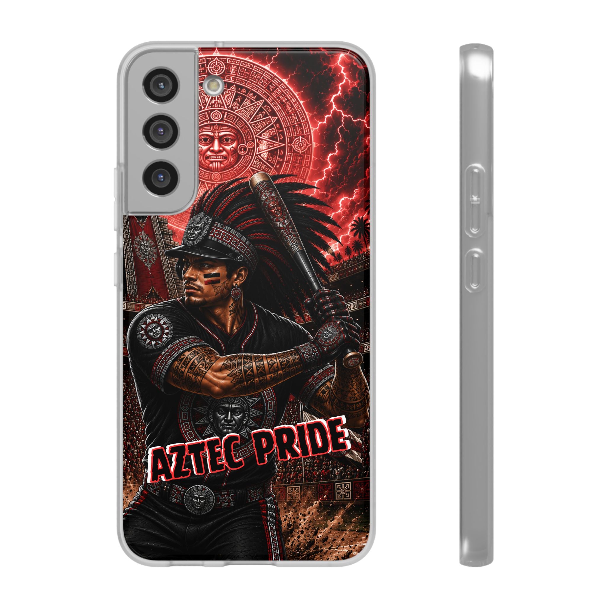 Aztec Baseball Warrior – Flexi Phone Case (iPhone & Samsung • Clear TPU • Made & Shipped in the USA • 🚚 FREE USA Shipping • Personalized Option)