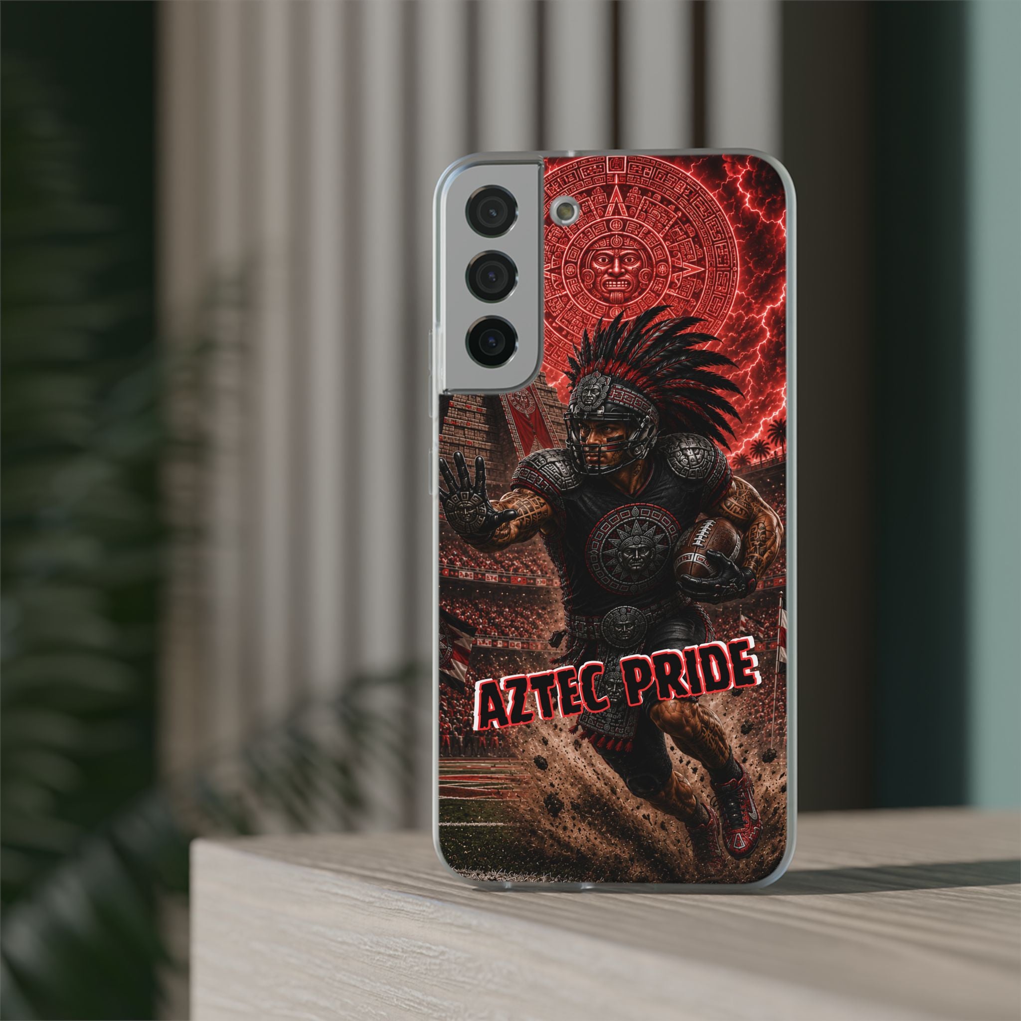 Aztec Football Warrior – Flexi Phone Case (iPhone & Samsung • Clear TPU • Made in USA • Personalized Option)