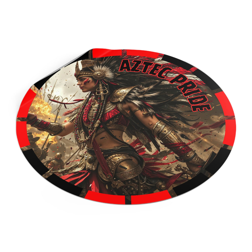 Aztec Warrior Queen Round Vinyl Sticker – Waterproof Matte Decal (2”–6”)