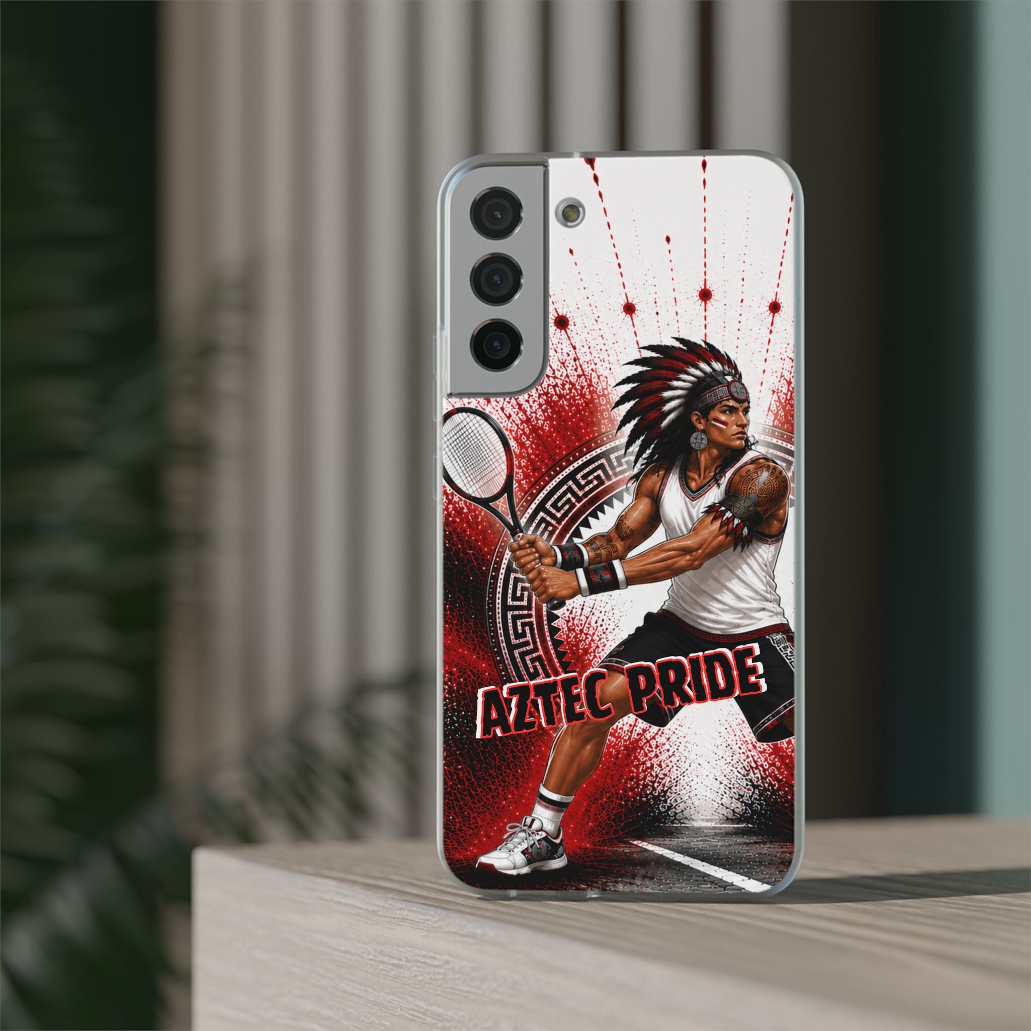 Aztec Tennis Male Warrior – Flexi Phone Case (iPhone & Samsung • Clear TPU • Made & Shipped in the USA • 🚚 FREE USA Shipping • Personalized Option)