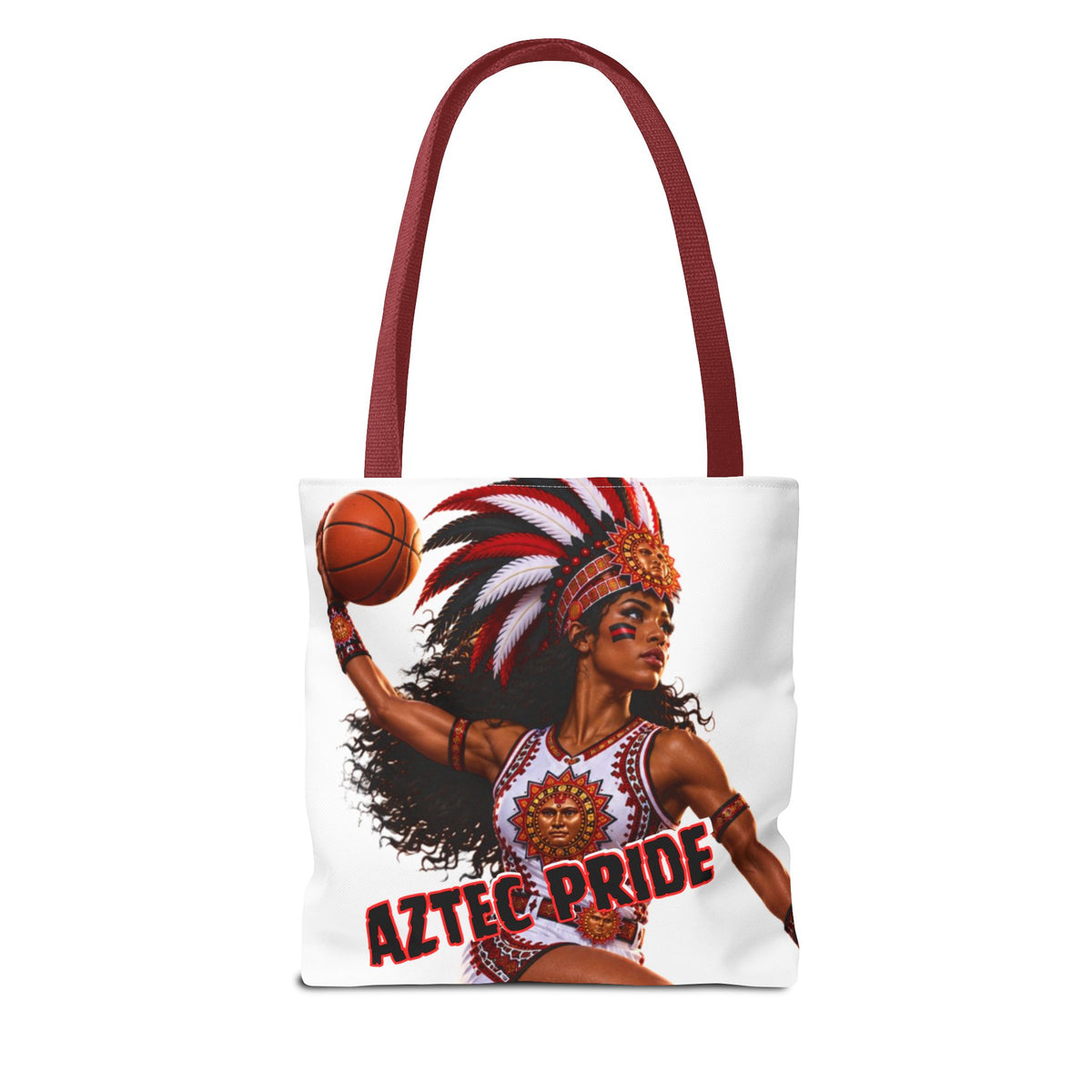 Aztec Basketball Black Female Warrior Tote Bag | Aztec-Inspired AI Art • Made & Shipped in the USA • 🚚 FREE USA Shipping • FREE Personalization