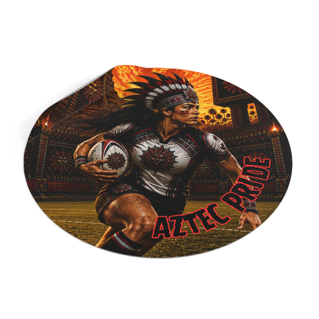 Aztec Rugby Female Warrior Round Vinyl Sticker 2”–6” | Made & Shipped in the USA • 🚚 FREE USA Shipping • Personalized Option