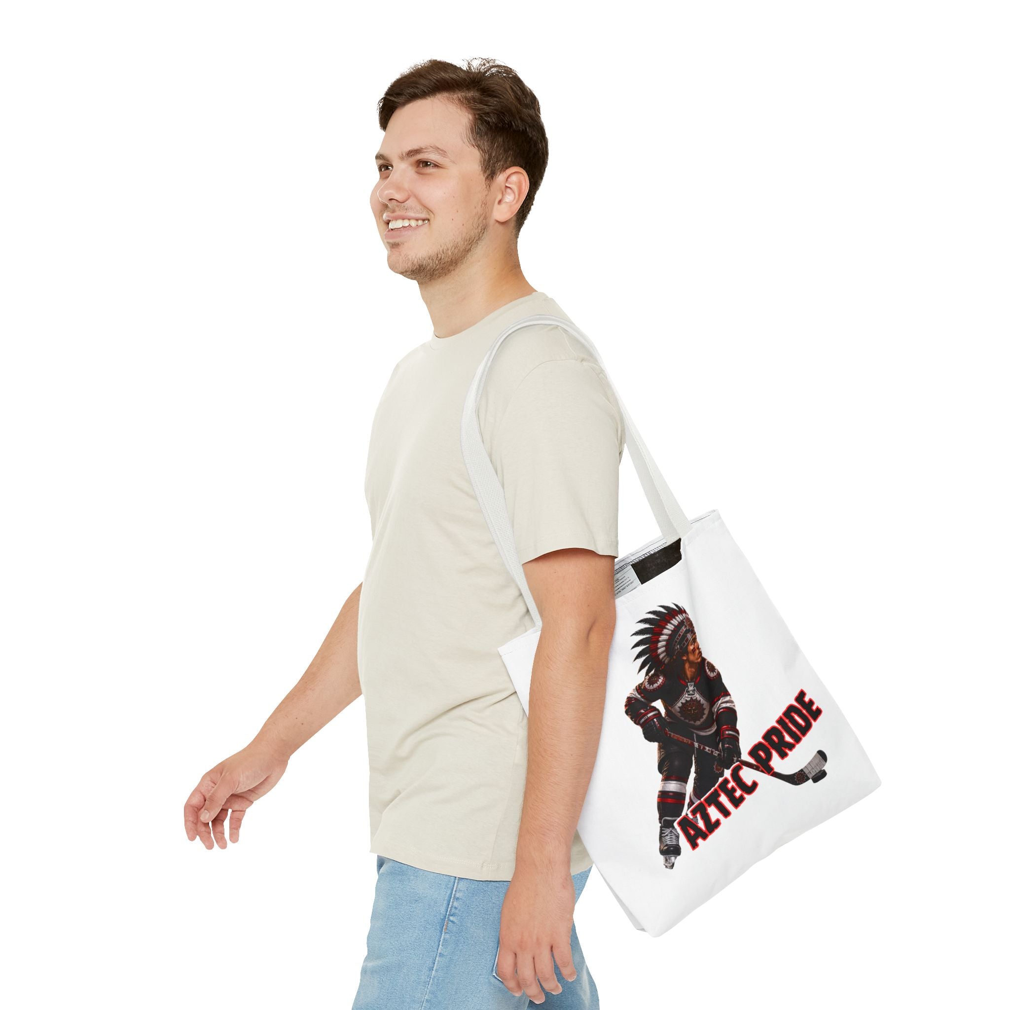 Aztec Hockey Warrior Tote Bag | Aztec-Inspired AI Art • Made & Shipped in the USA • 🚚 FREE USA Shipping • FREE Personalization