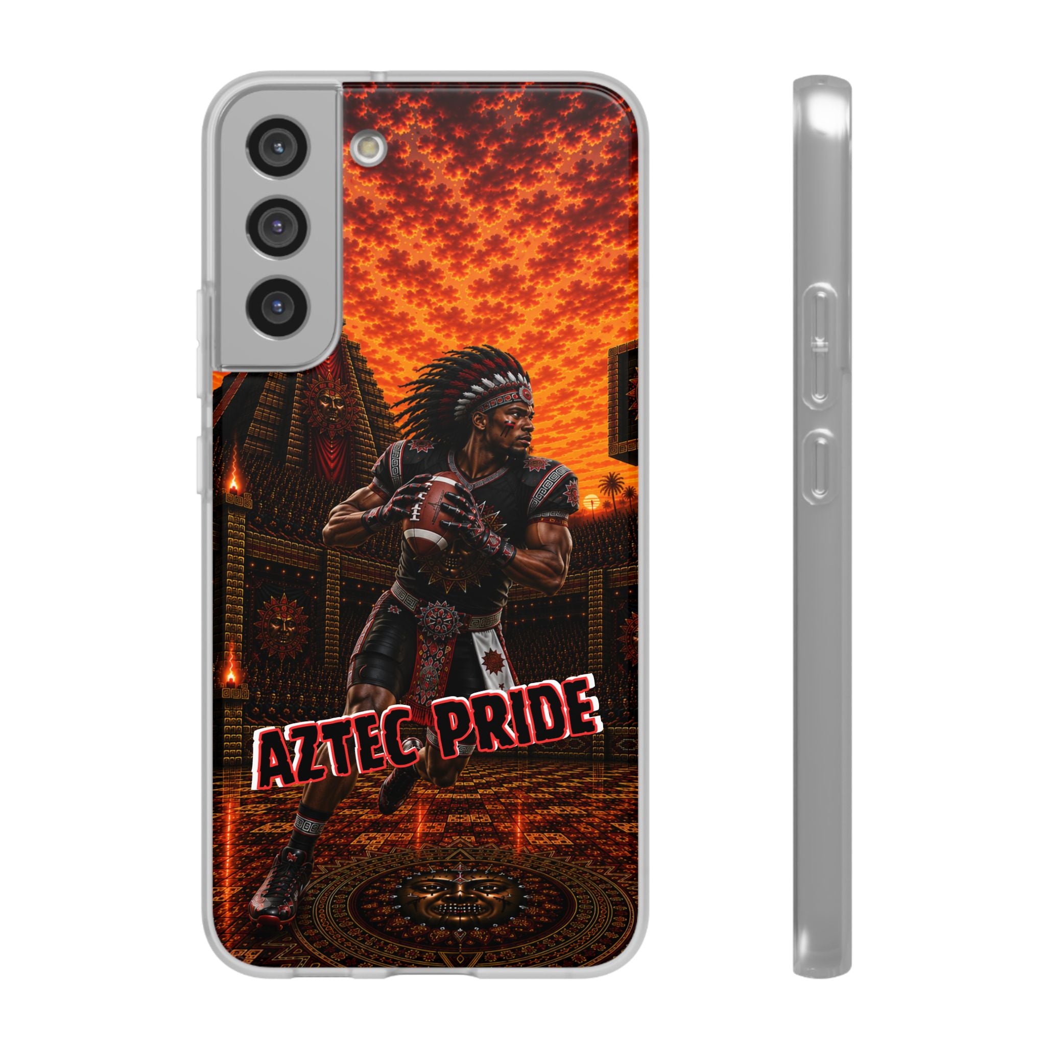Aztec Football Warrior – Flexi Phone Case (iPhone & Samsung • Clear TPU • Made & Shipped in the USA • 🚚 FREE USA Shipping • Personalized Option)