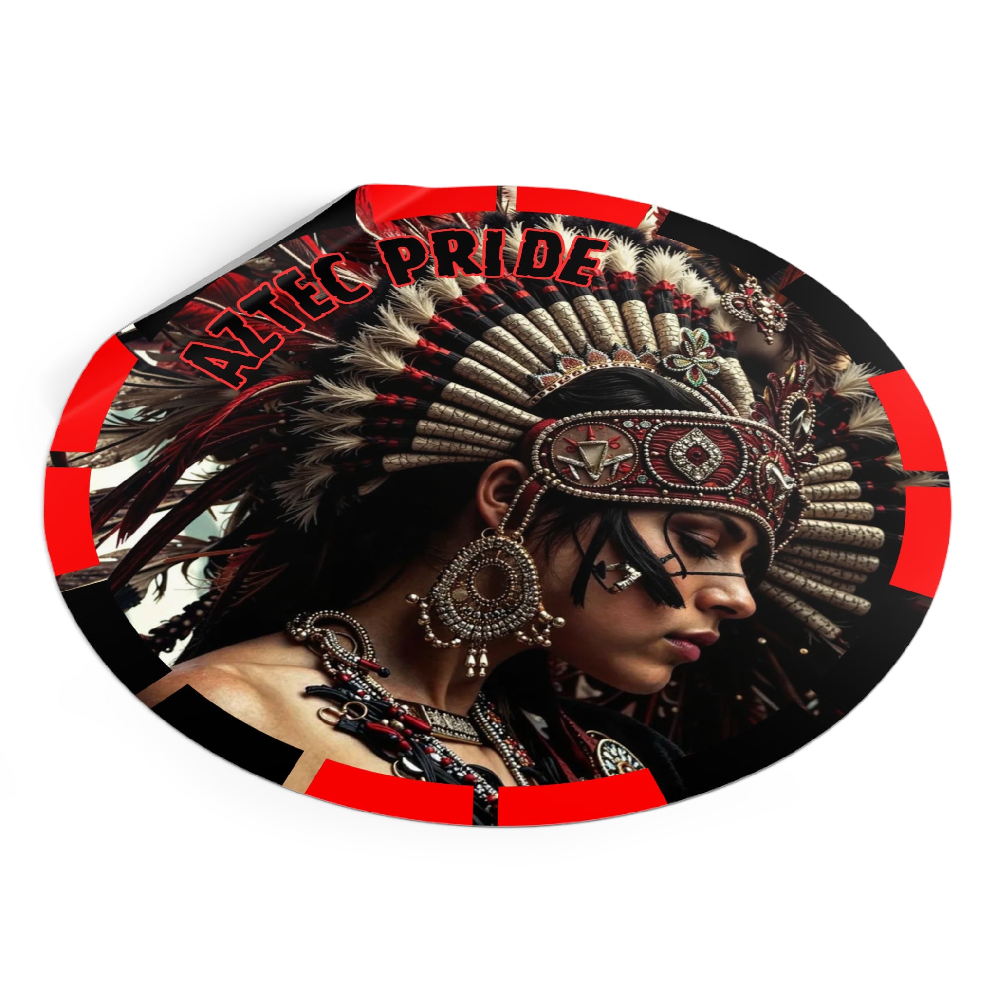 Aztec Goddess Spirit Round Vinyl Sticker – Waterproof Matte Decal (2”–6”)