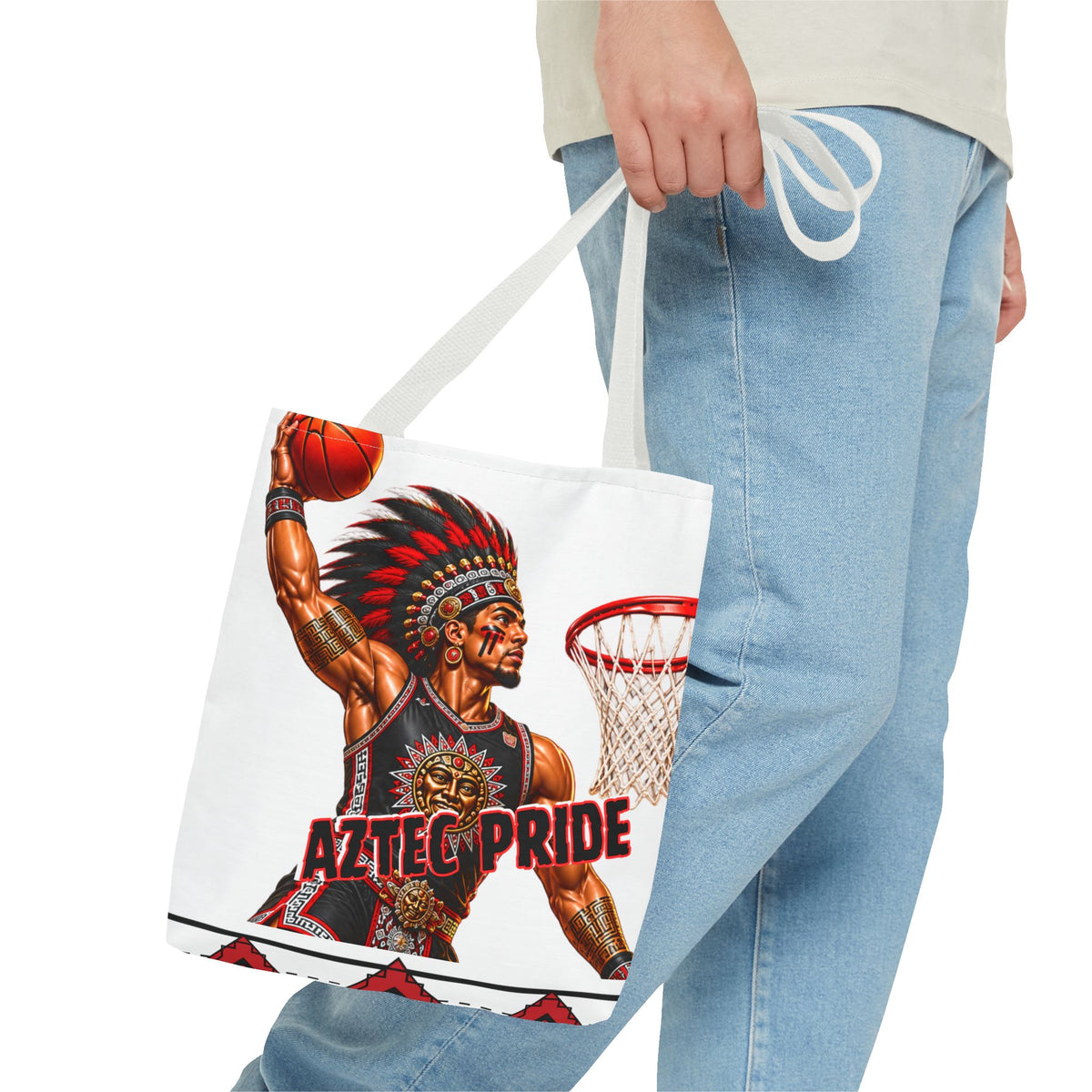 Aztec Basketball Dunk Warrior Tote Bag | Aztec-Inspired AI Art • Made & Shipped in the USA • 🚚 FREE USA Shipping • FREE Personalization