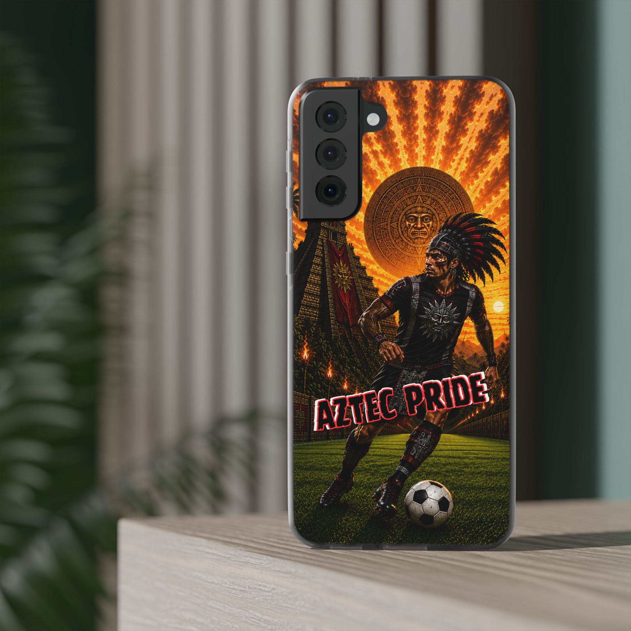 Aztec Soccer Male Warrior – Flexi Phone Case (iPhone & Samsung • Clear TPU • Made & Shipped in the USA • 🚚 FREE USA Shipping • Personalized Option)