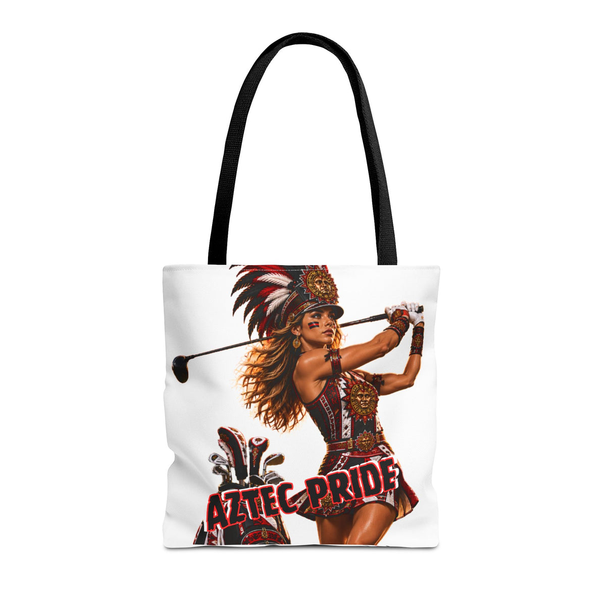 Aztec Golf Female Warrior Tote Bag | Aztec-Inspired AI Art • Made & Shipped in the USA • 🚚 FREE USA Shipping • FREE Personalization