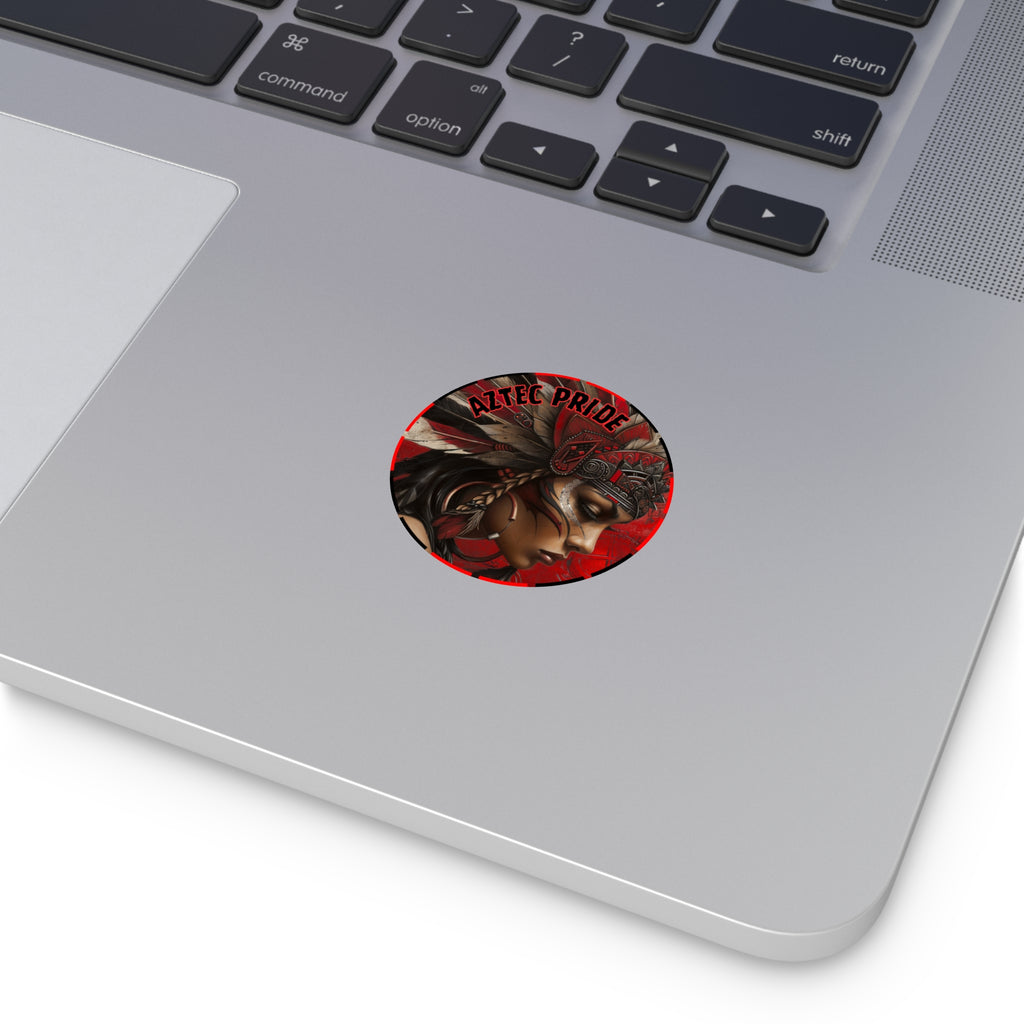 Aztec Sun Goddess Round Vinyl Sticker – Waterproof Matte Decal (2”–6”)