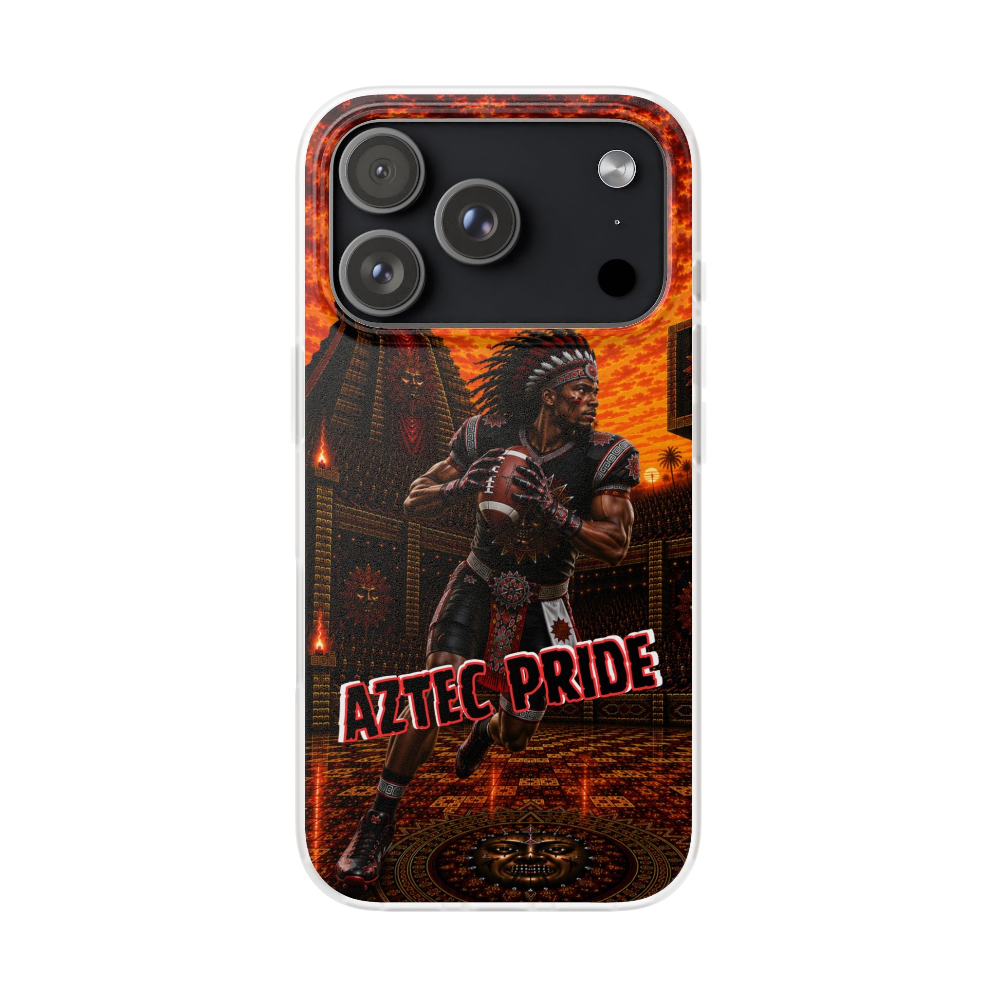 Aztec Football Warrior – Flexi Phone Case (iPhone & Samsung • Clear TPU • Made & Shipped in the USA • 🚚 FREE USA Shipping • Personalized Option)