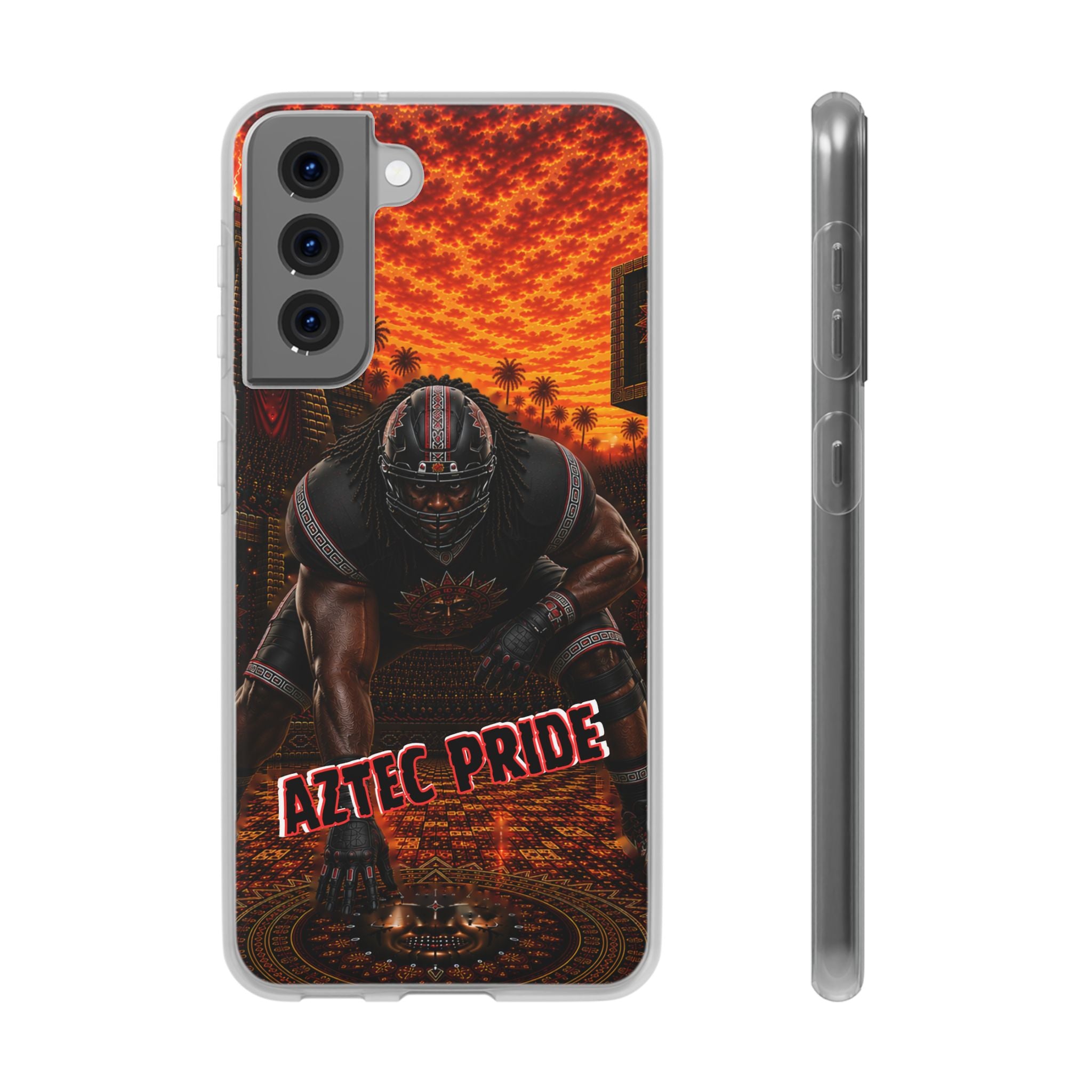 Aztec Football Warrior – Flexi Phone Case (iPhone & Samsung • Clear TPU • Made & Shipped in the USA • 🚚 FREE USA Shipping • Personalized Option)