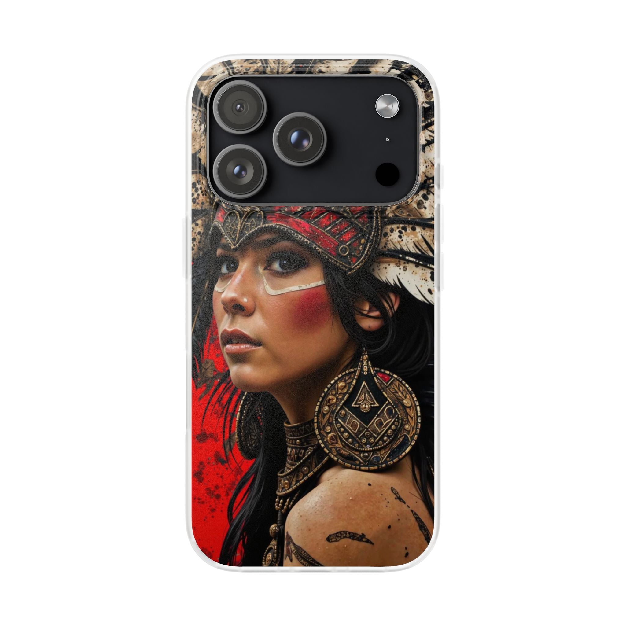 Aztec Moon Goddess – Flexi Phone Case (iPhone & Samsung • Clear TPU • Made in USA • Personalized Option)