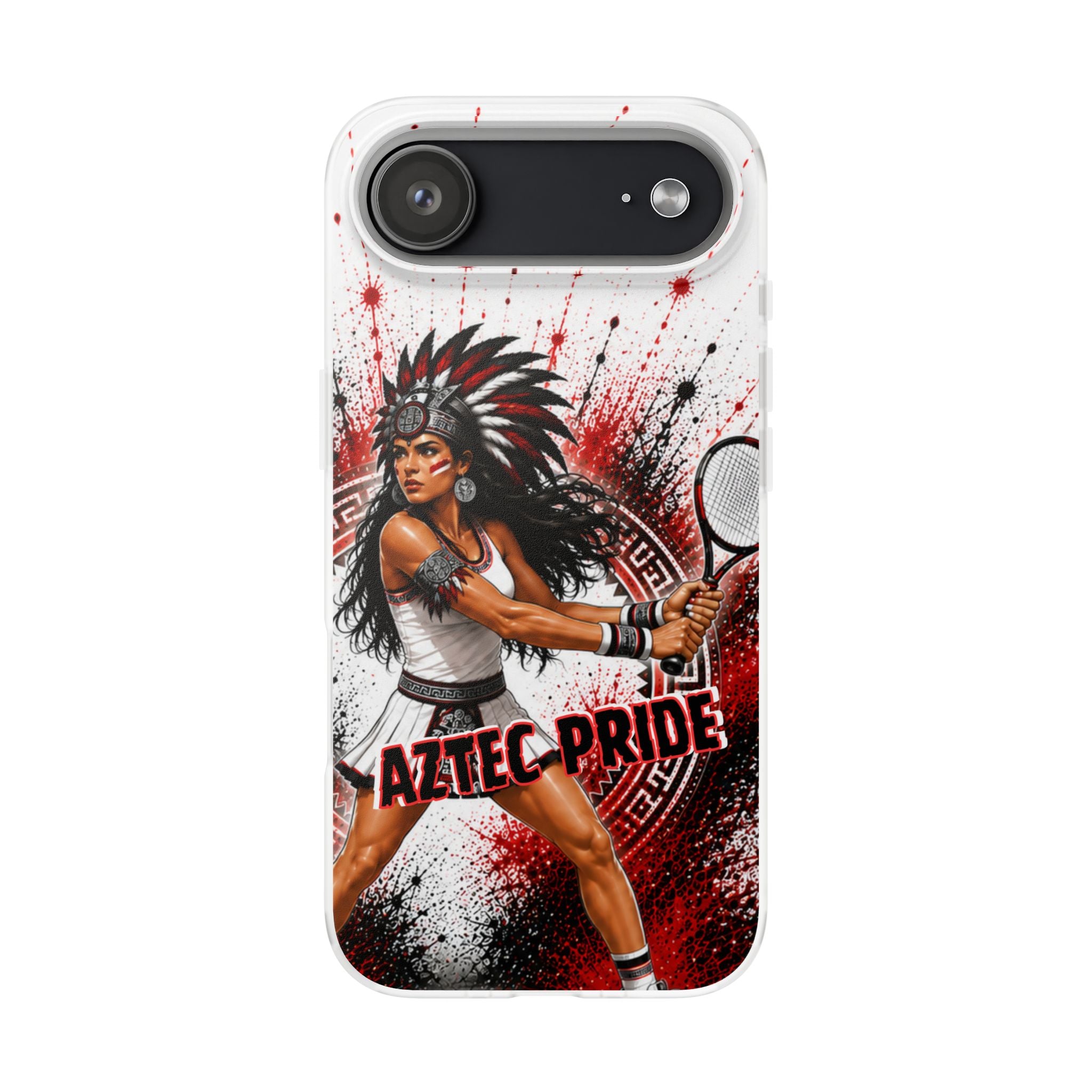 Aztec Tennis Female Warrior – Flexi Phone Case (iPhone & Samsung • Clear TPU • Made & Shipped in the USA • 🚚 FREE USA Shipping • Personalized Option)