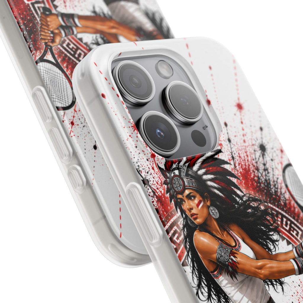 Aztec Tennis Female Warrior – Flexi Phone Case (iPhone & Samsung • Clear TPU • Made & Shipped in the USA • 🚚 FREE USA Shipping • Personalized Option)