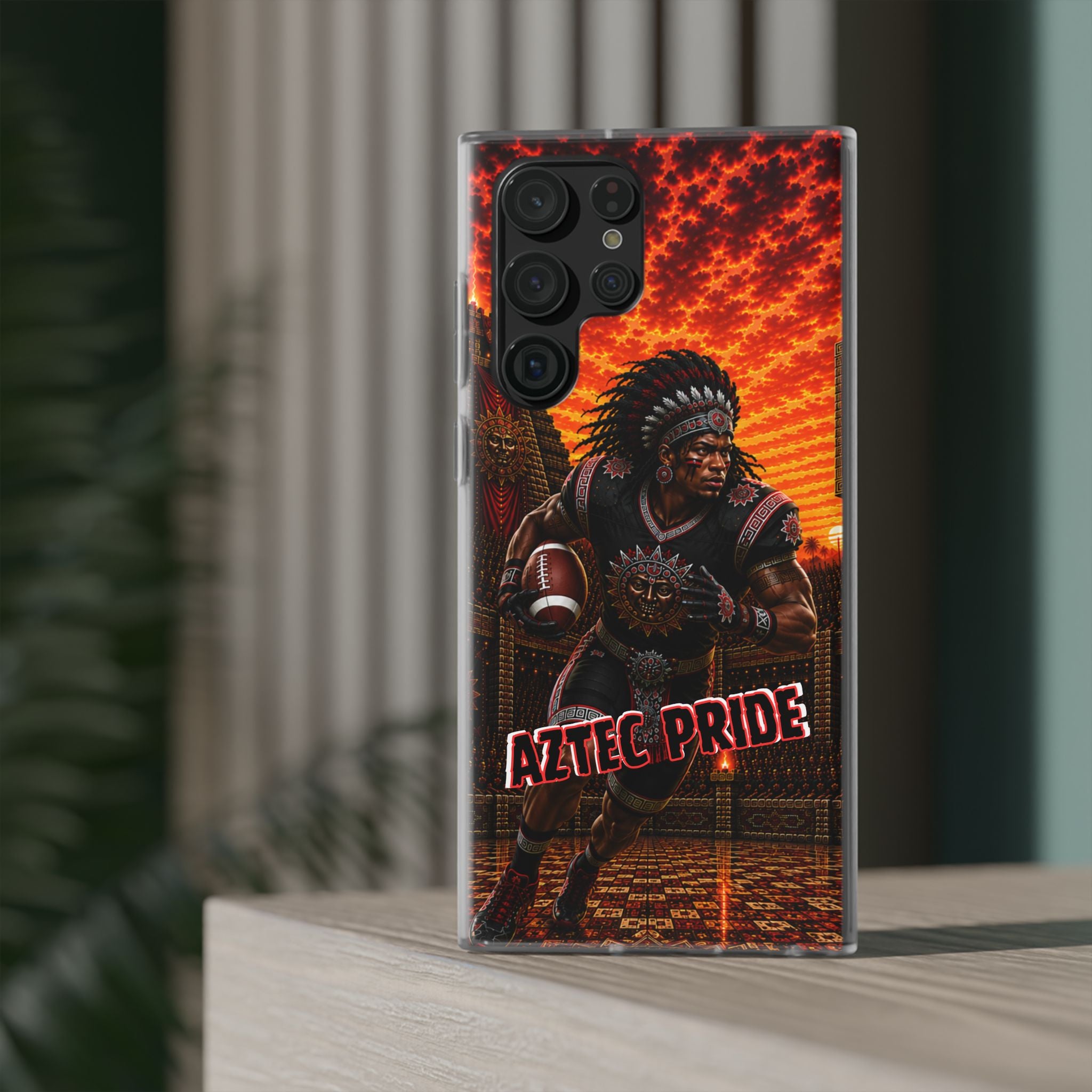 Aztec Football Warrior – Flexi Phone Case (iPhone & Samsung • Clear TPU • Made & Shipped in the USA • 🚚 FREE USA Shipping • Personalized Option)