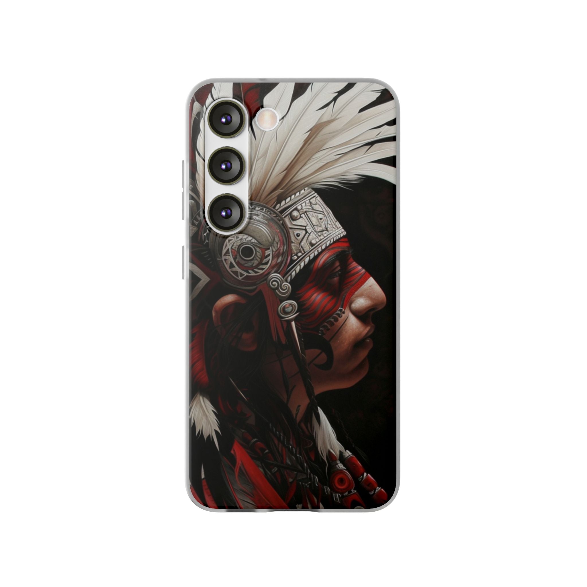 Aztec Warrior King – Flexi Phone Case (iPhone & Samsung • Clear TPU • Made in USA • Personalized Option)