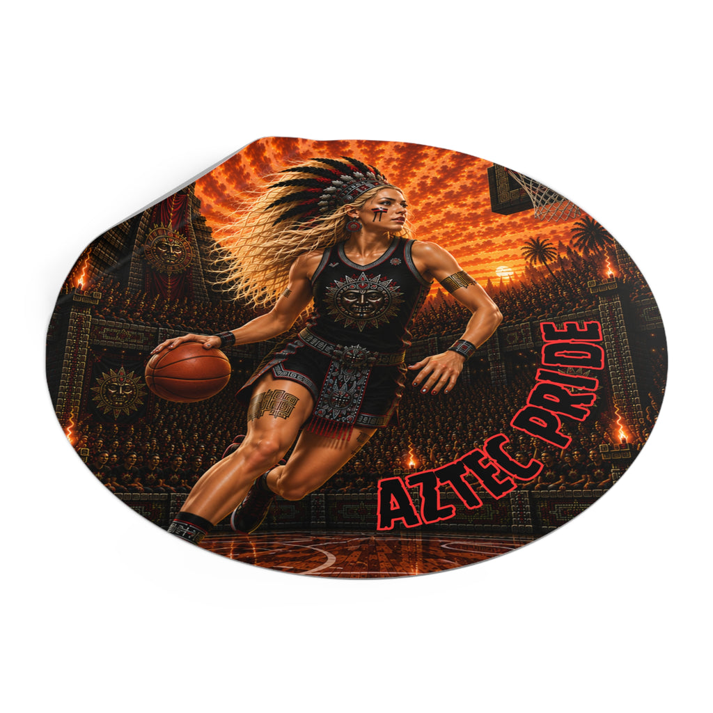 Aztec Basketball Female Warrior Round Vinyl Sticker 2”–6” | Made & Shipped in the USA • 🚚 FREE USA Shipping • Personalized Option
