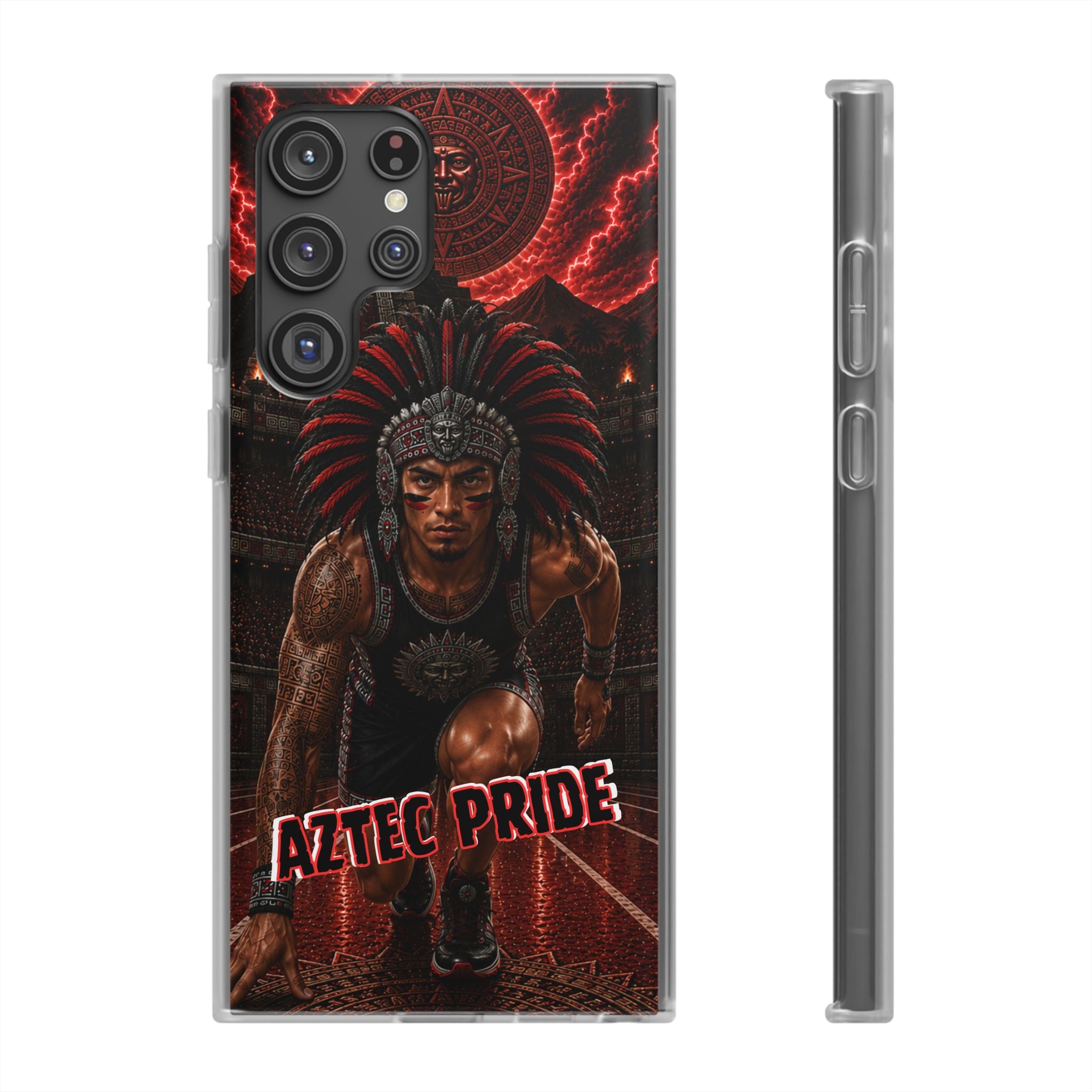 Aztec Track & Field Male Warrior – Flexi Phone Case (iPhone & Samsung • Clear TPU • Made & Shipped in the USA • 🚚 FREE USA Shipping • Personalized Option)
