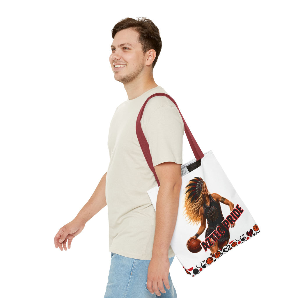 Aztec Basketball Female Warrior Tote Bag | Aztec-Inspired AI Art • Made & Shipped in the USA • 🚚 FREE USA Shipping • FREE Personalization