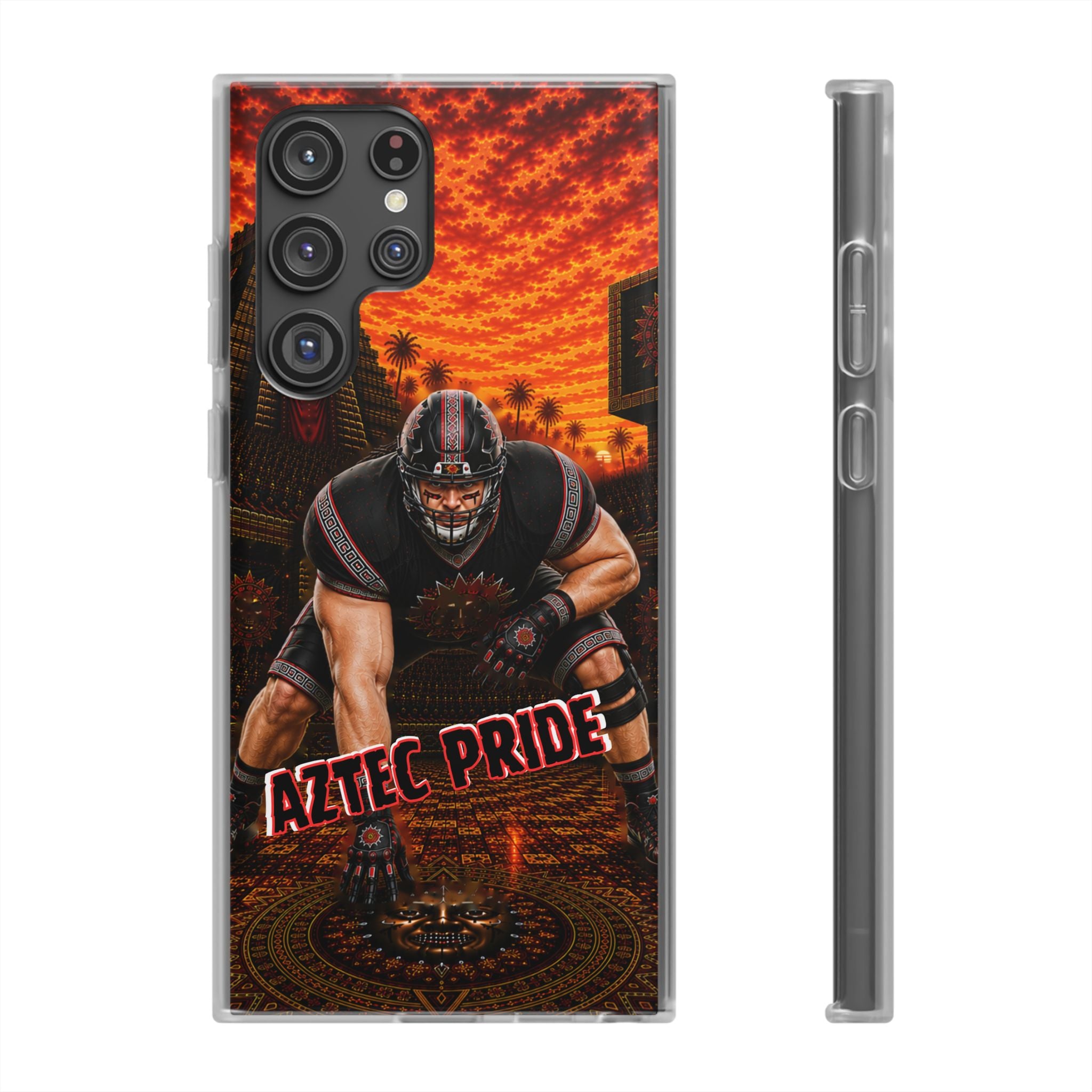Aztec Football Warrior – Flexi Phone Case (iPhone & Samsung • Clear TPU • Made & Shipped in the USA • 🚚 FREE USA Shipping • Personalized Option)