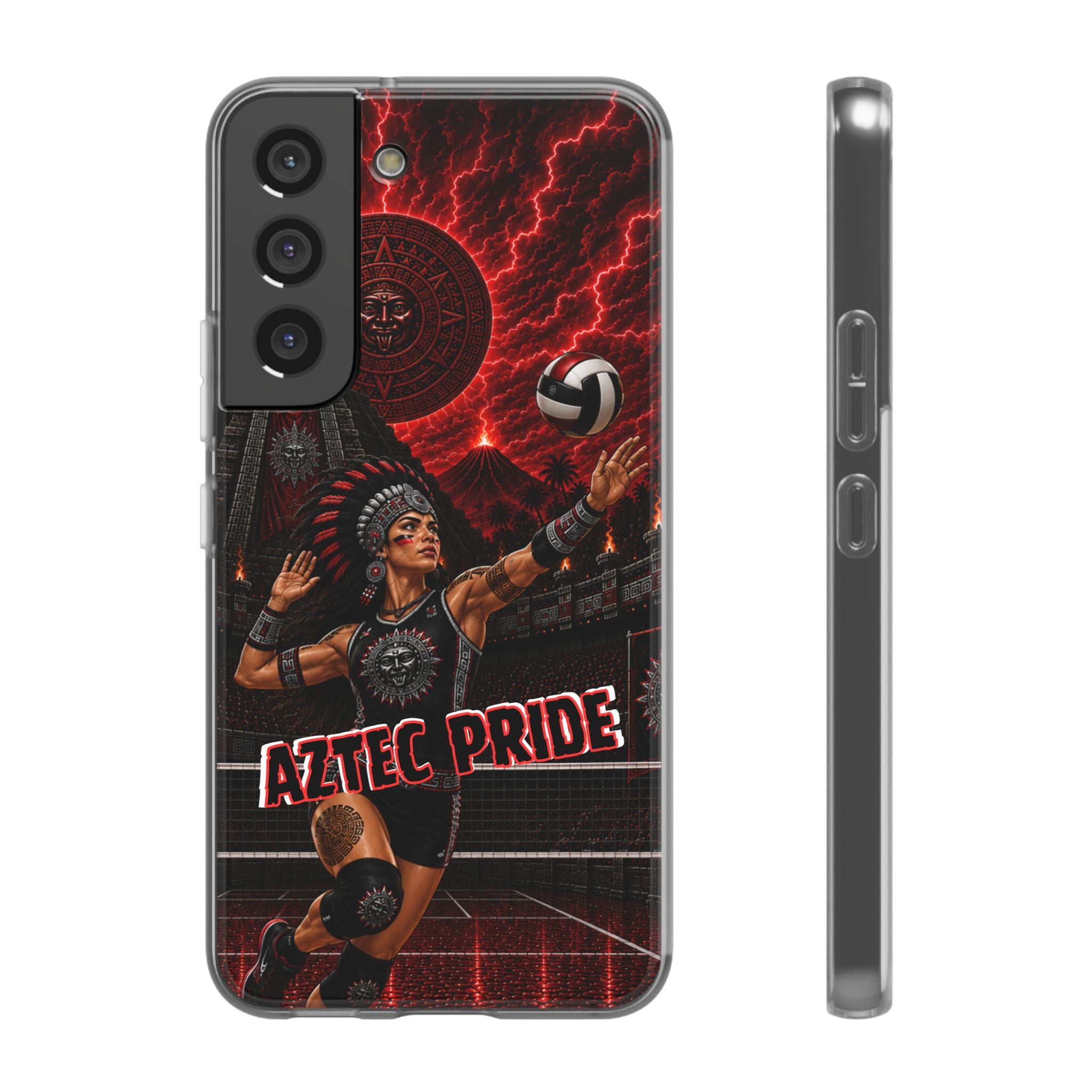 Aztec Volleyball Warrior – Flexi Phone Case (iPhone & Samsung • Clear TPU • Made & Shipped in the USA • 🚚 FREE USA Shipping • Personalized Option)