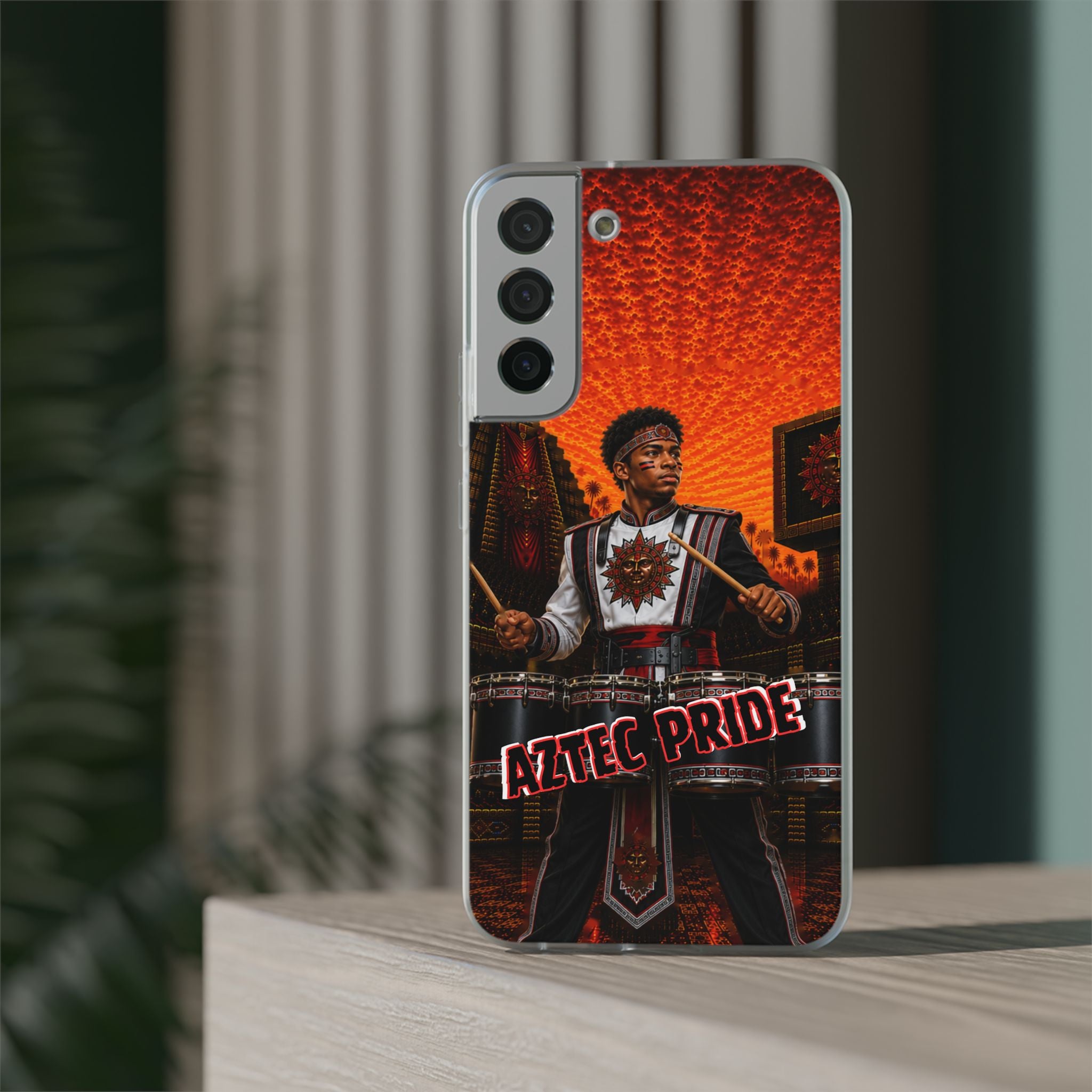 Aztec Band Warrior – Flexi Phone Case (iPhone & Samsung • Clear TPU • Made & Shipped in the USA • 🚚 FREE USA Shipping • Personalized Option)
