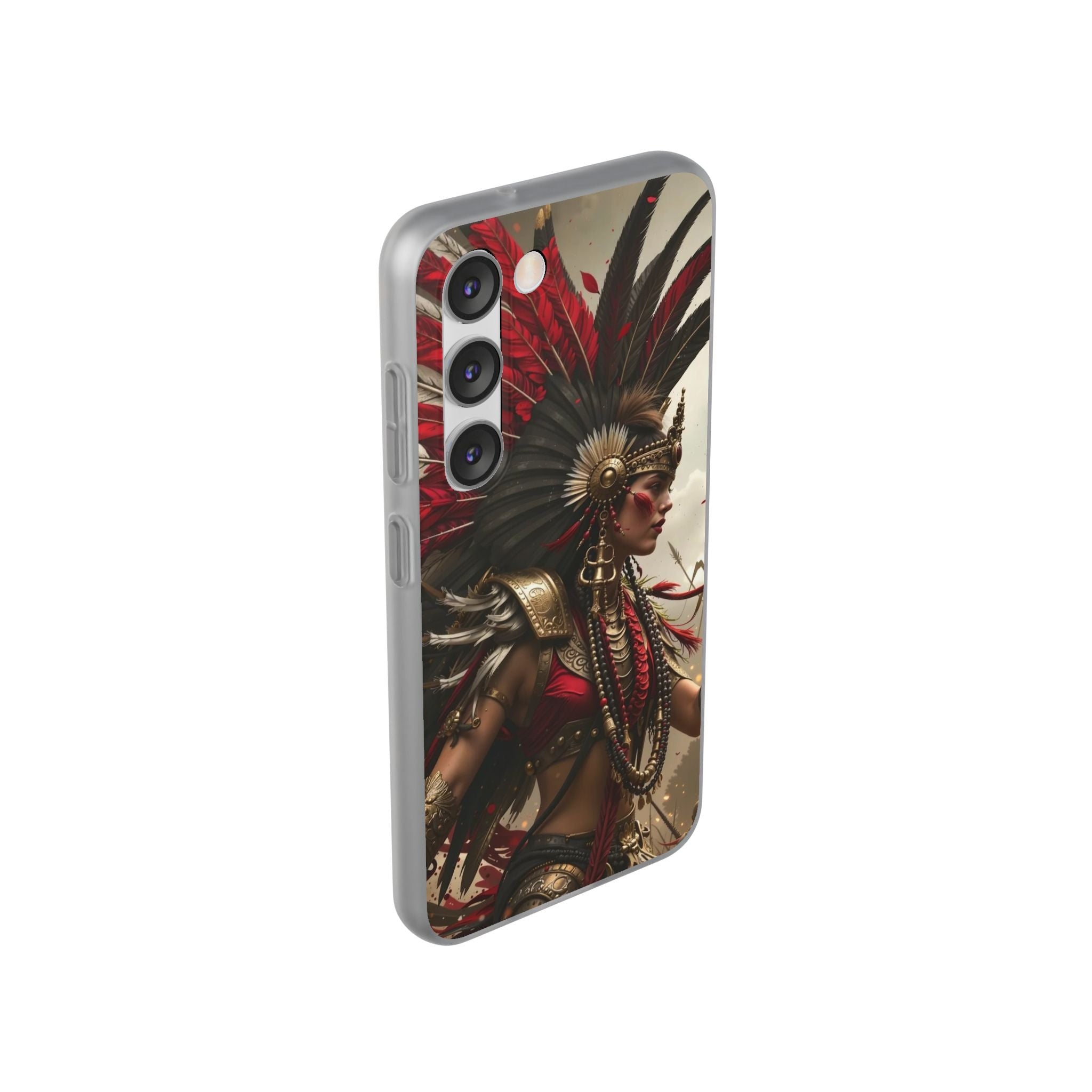 Aztec Warrior Queen – Flexi Phone Case (iPhone & Samsung • Clear TPU • Made in USA • Personalized Option)