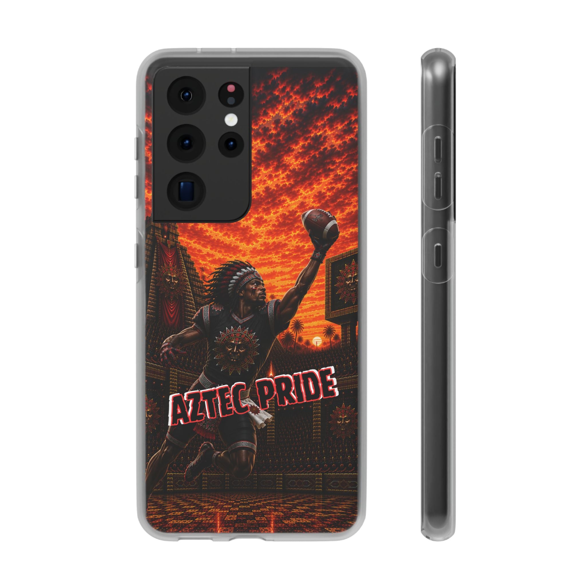 Aztec Football Warrior – Flexi Phone Case (iPhone & Samsung • Clear TPU • Made & Shipped in the USA • 🚚 FREE USA Shipping • Personalized Option)