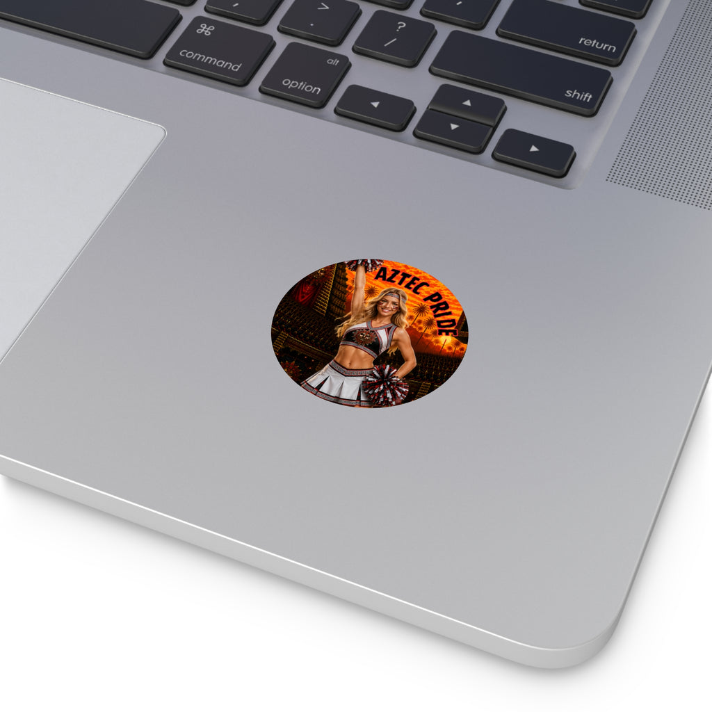 Aztec Cheerleader Warrior Round Vinyl Sticker 2”–6” | Made & Shipped in the USA • 🚚 FREE USA Shipping • Personalized Option