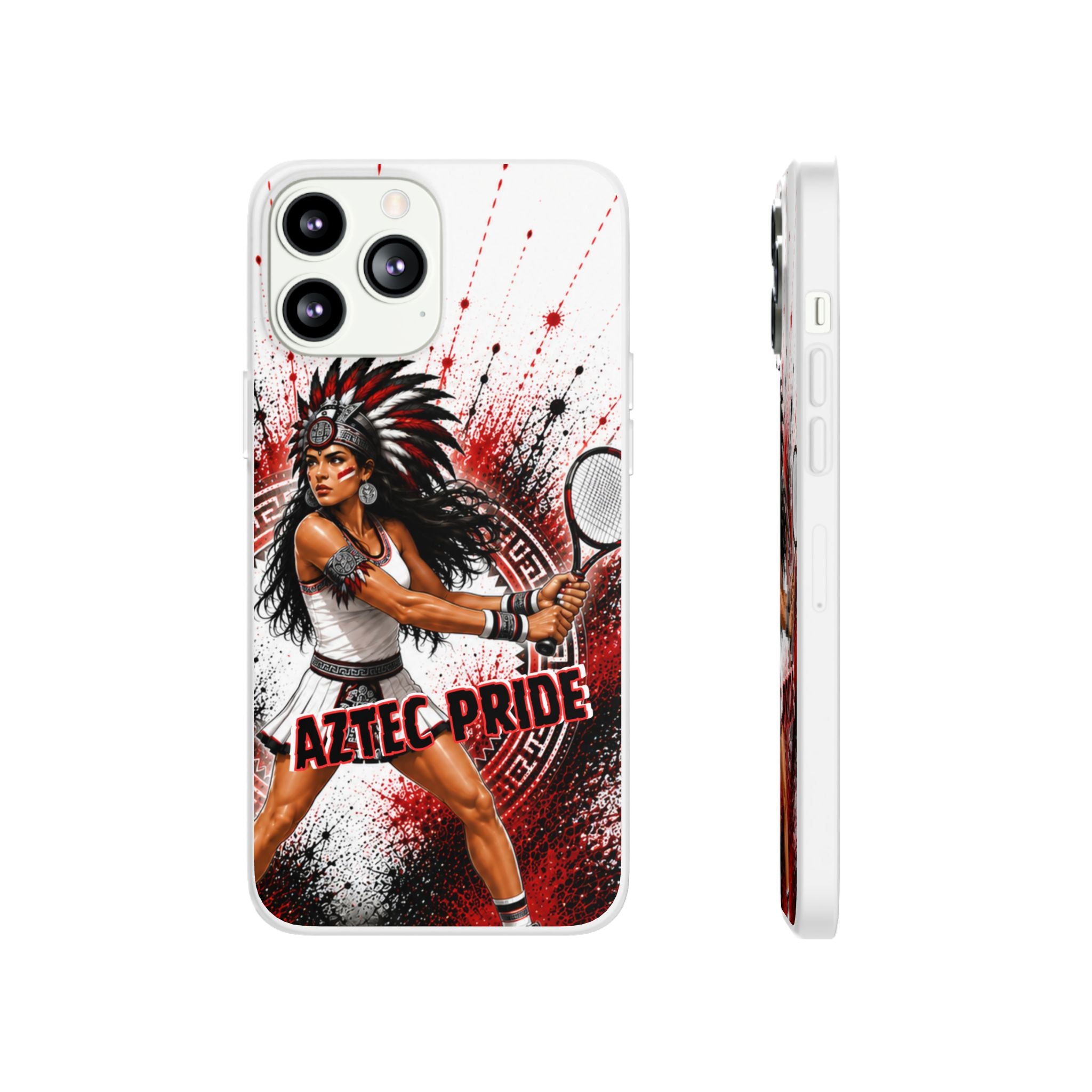 Aztec Tennis Female Warrior – Flexi Phone Case (iPhone & Samsung • Clear TPU • Made & Shipped in the USA • 🚚 FREE USA Shipping • Personalized Option)